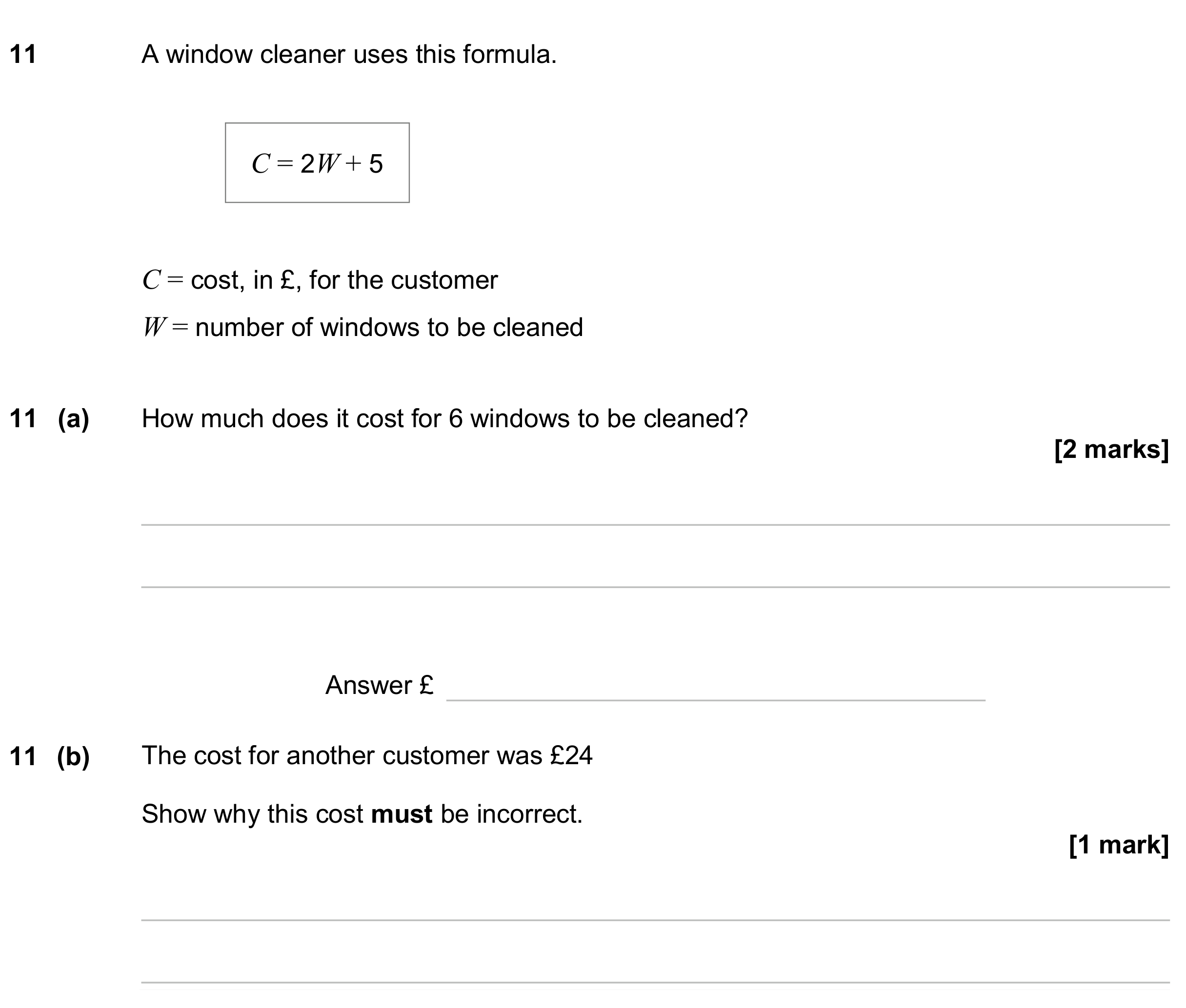 Question 11 — Formulae — AQA GCSE June 2024