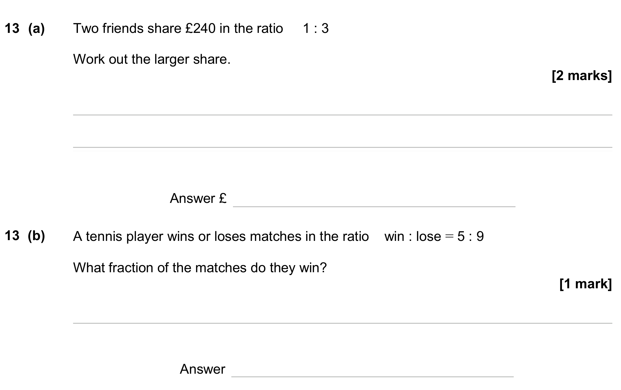 Question 13 — Ratios, Fractions — AQA GCSE June 2024