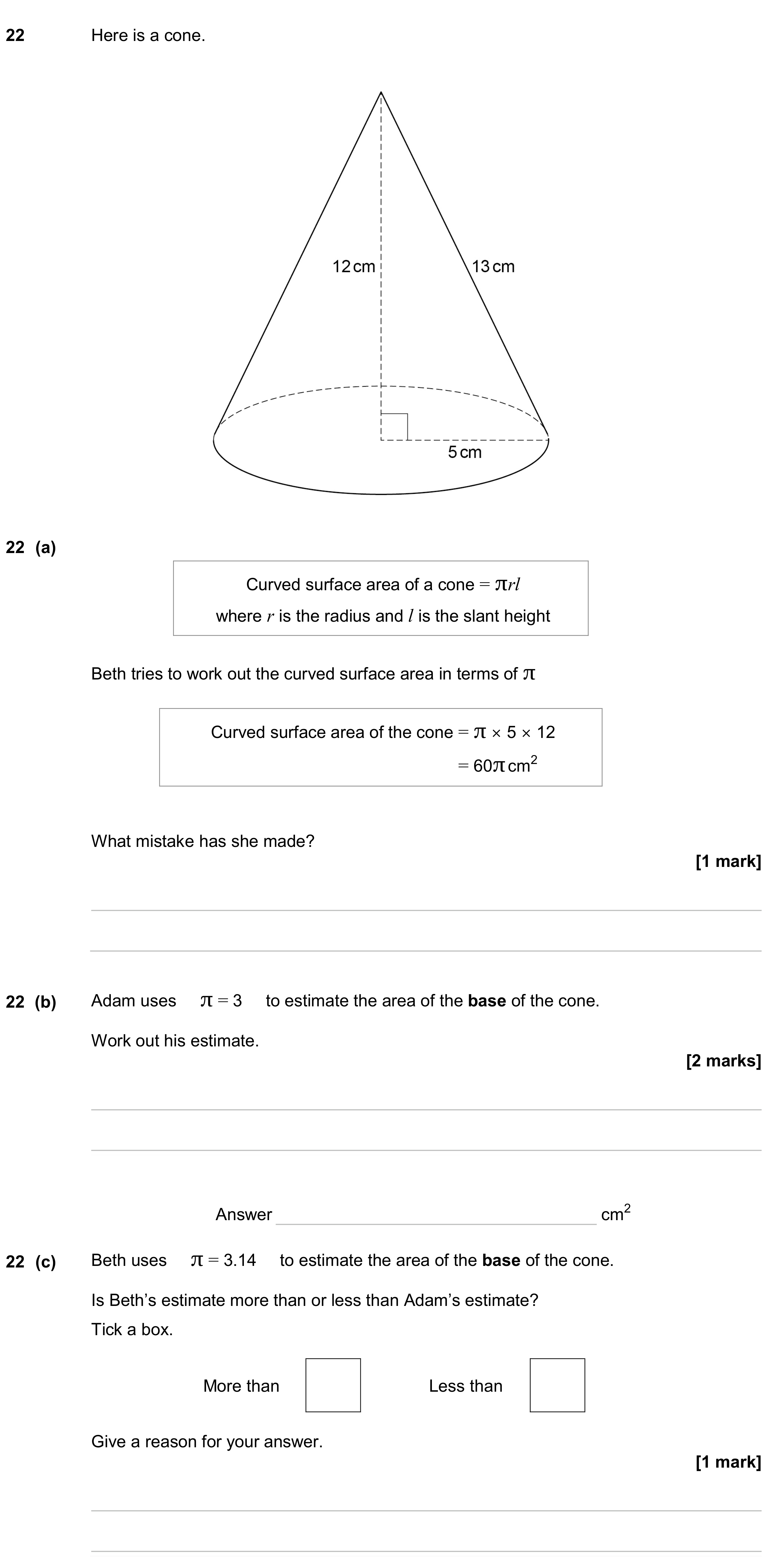 Question 22 — Surface Area and Volume, Estimations — AQA GCSE June 2024