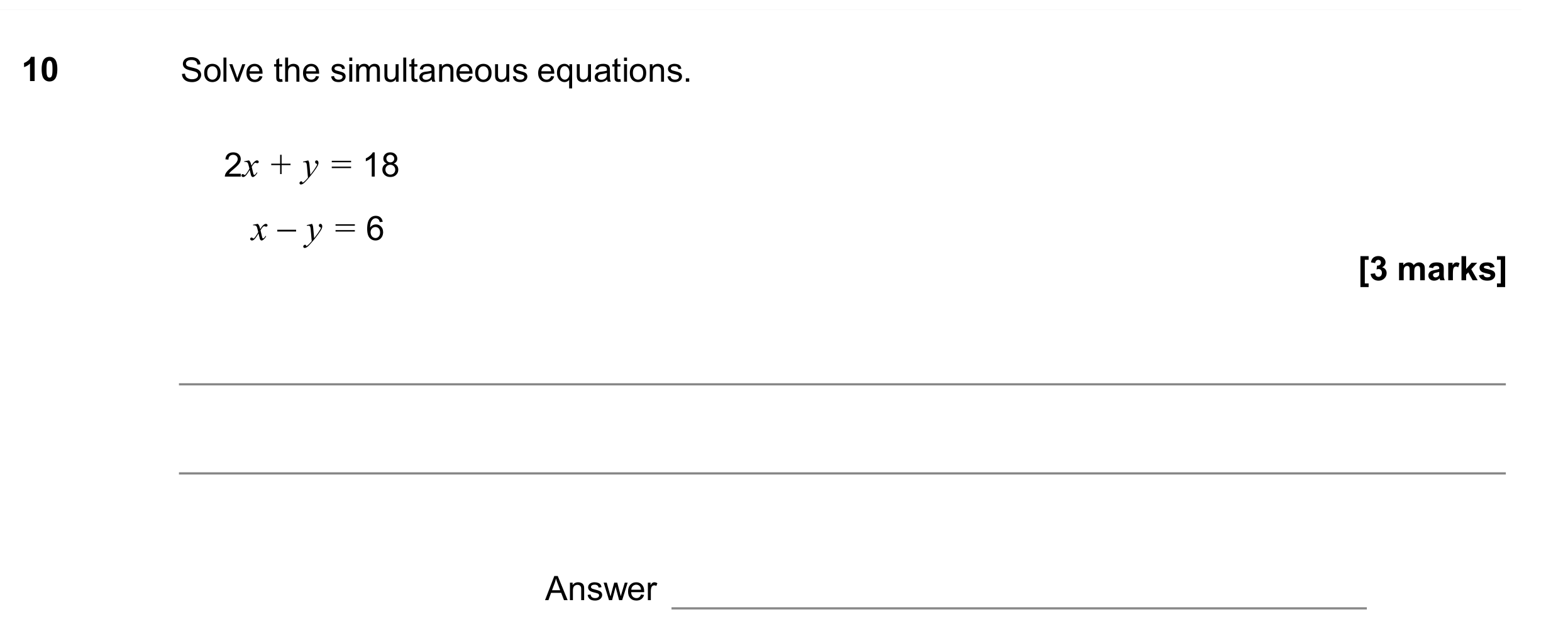 Question 10 — Simultaneous Equations — AQA GCSE June 2017