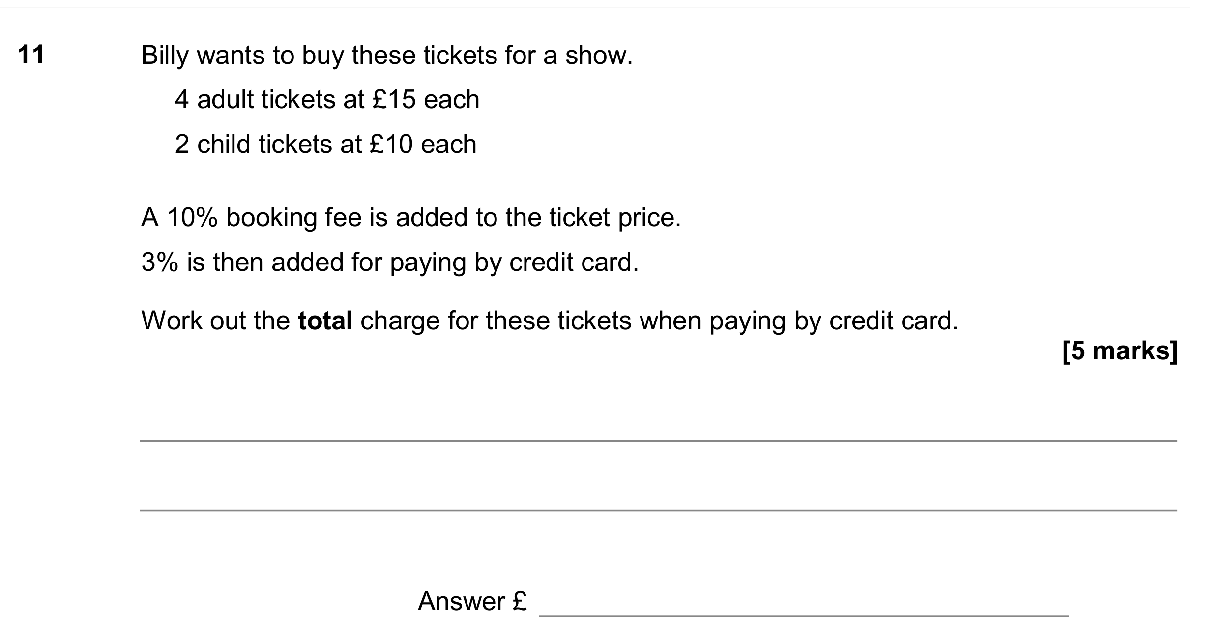 Question 11 — Percentages, Money Problems — AQA GCSE June 2017
