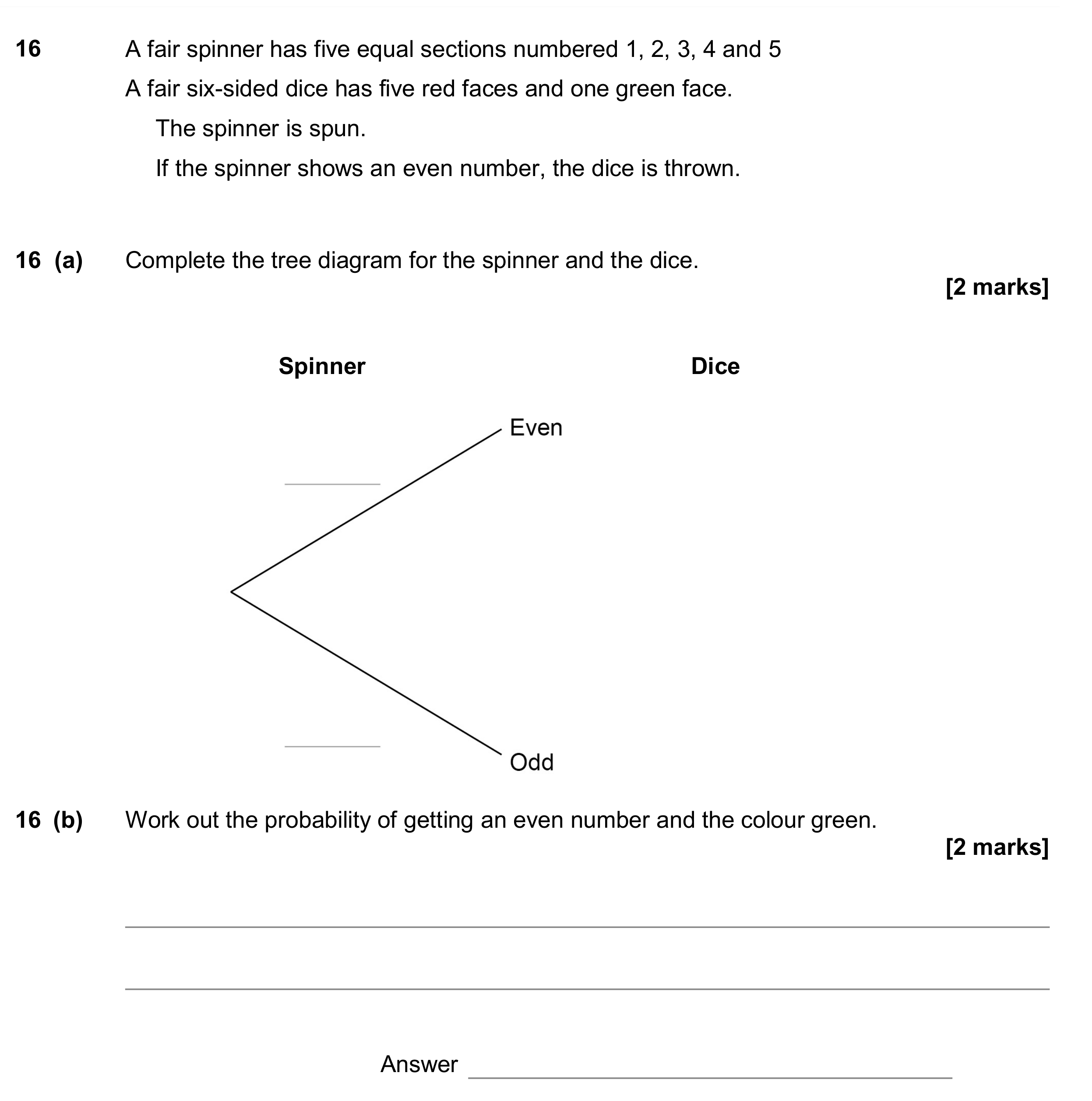 Question 16 — Probability — AQA GCSE June 2017