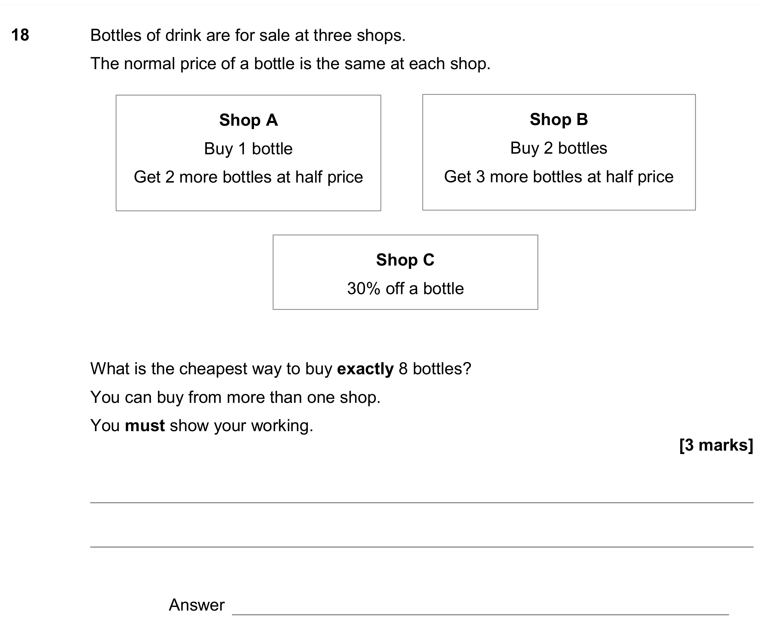 Question 18 — Money Problems, Percentages — AQA GCSE June 2017