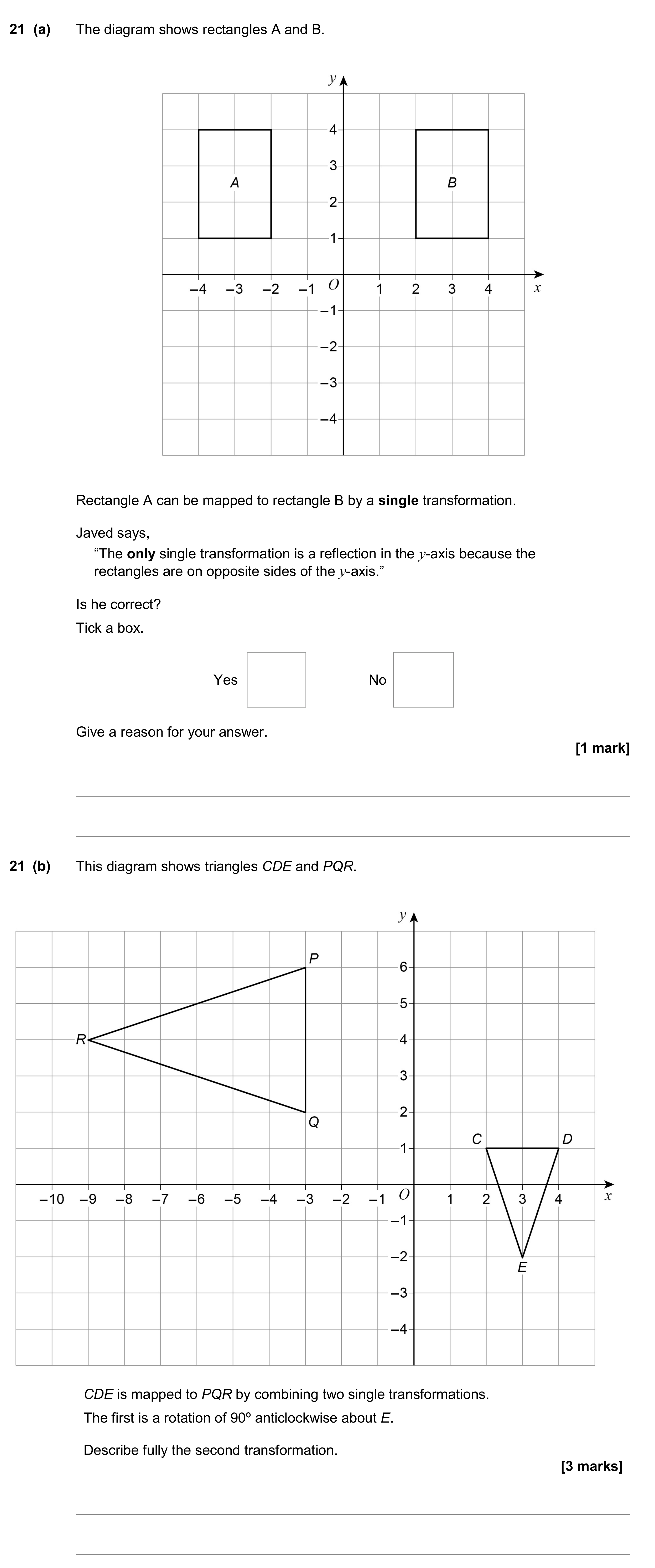 Question 21 — Rotations/Reflections/Translations/Enlargements — AQA GCSE June 2017