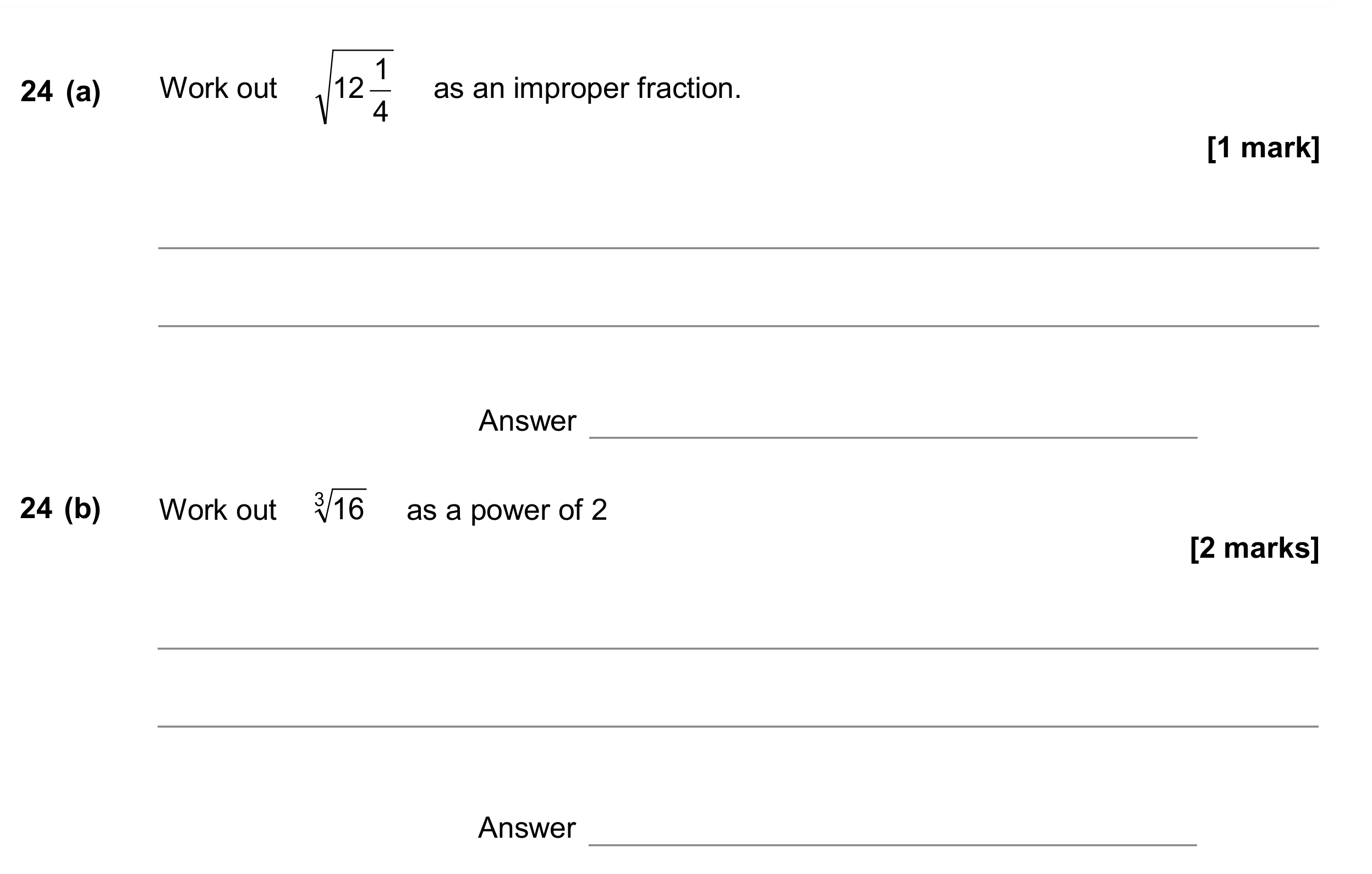 Question 24 — Roots — AQA GCSE June 2017