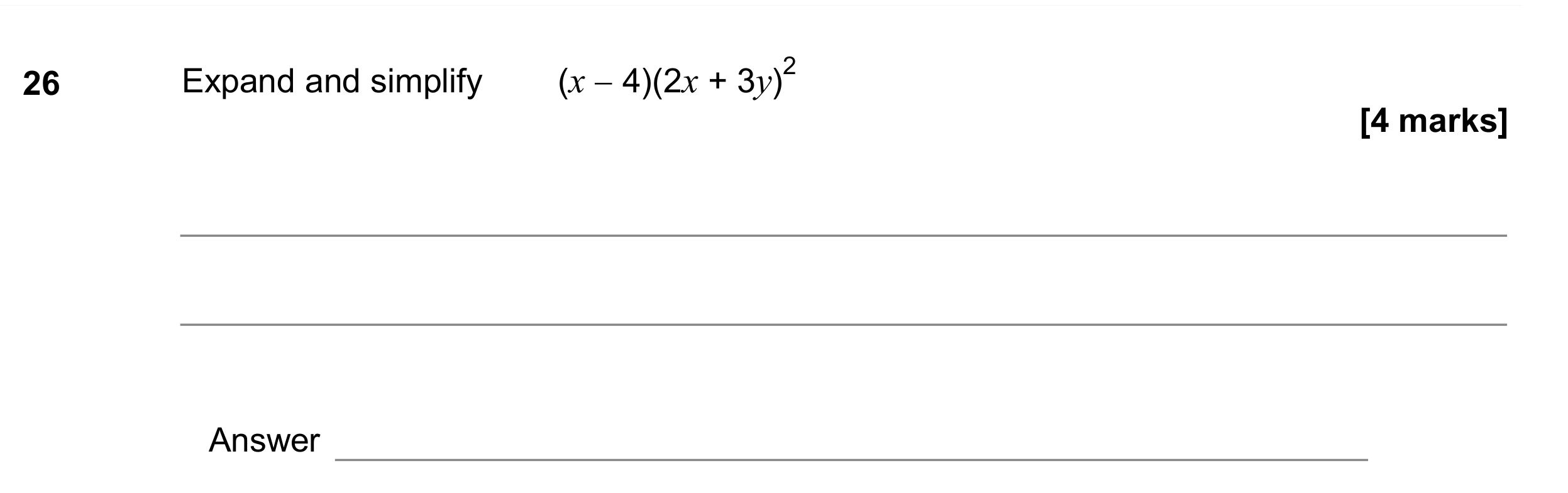 Question 26 — Algebra (Expand/Simplify/Factorise) — AQA GCSE June 2017