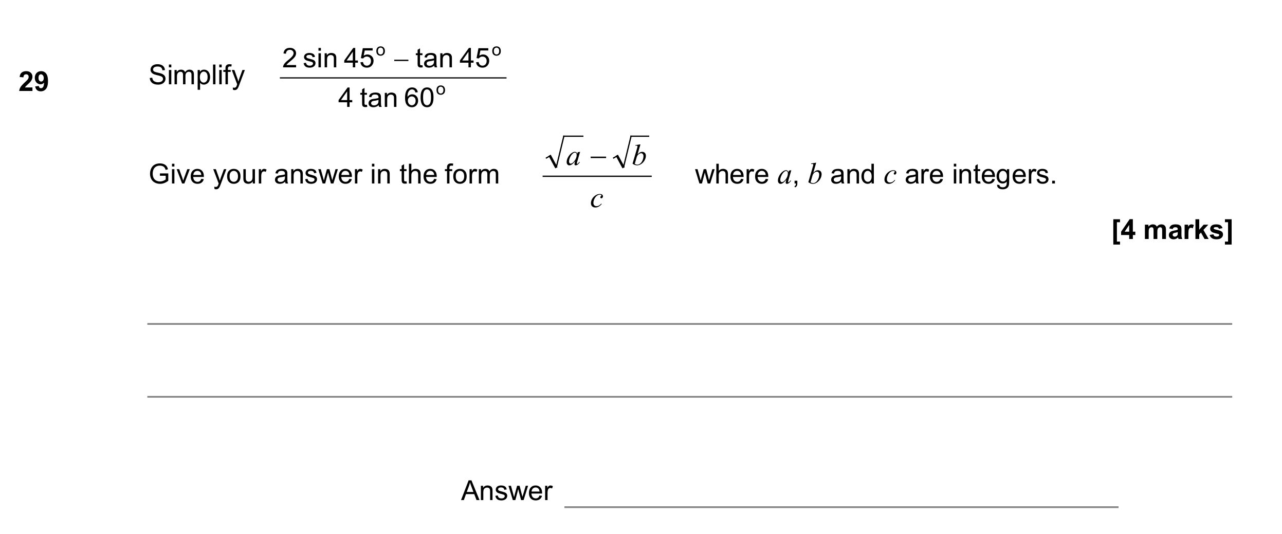 Question 29 — Trigonometry, Surds — AQA GCSE June 2017