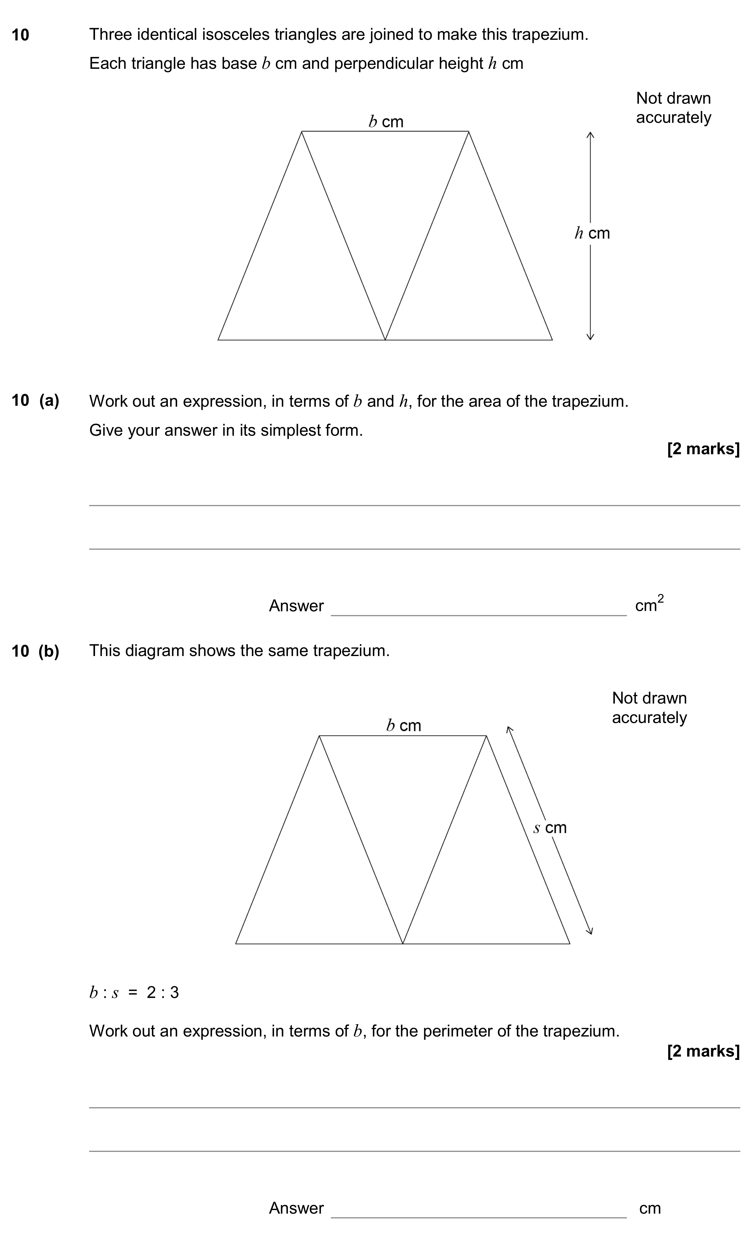 Question 10 — Perimeter and Area, Ratios — AQA GCSE November 2017