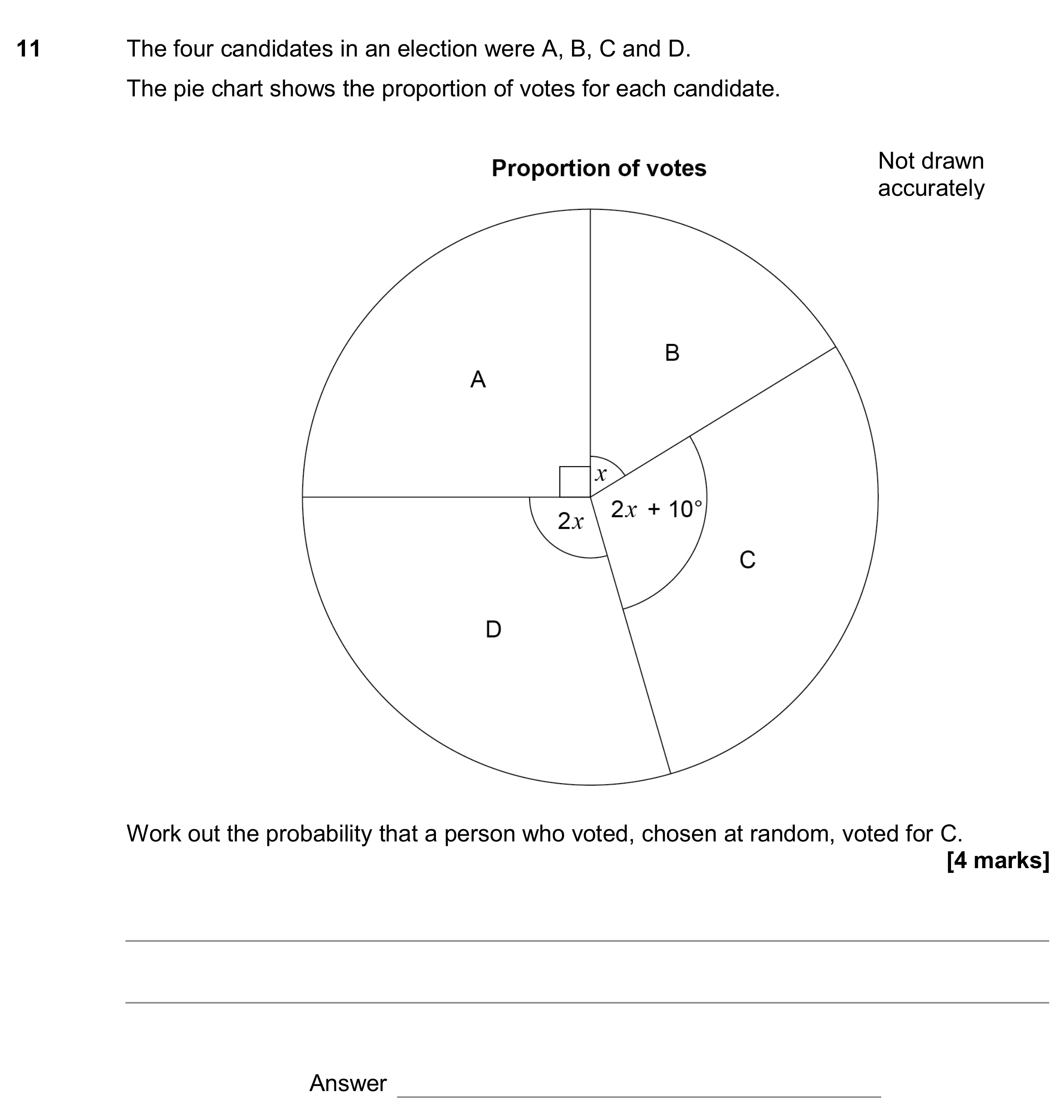 Question 11 — Pie Chart, Probability — AQA GCSE November 2017