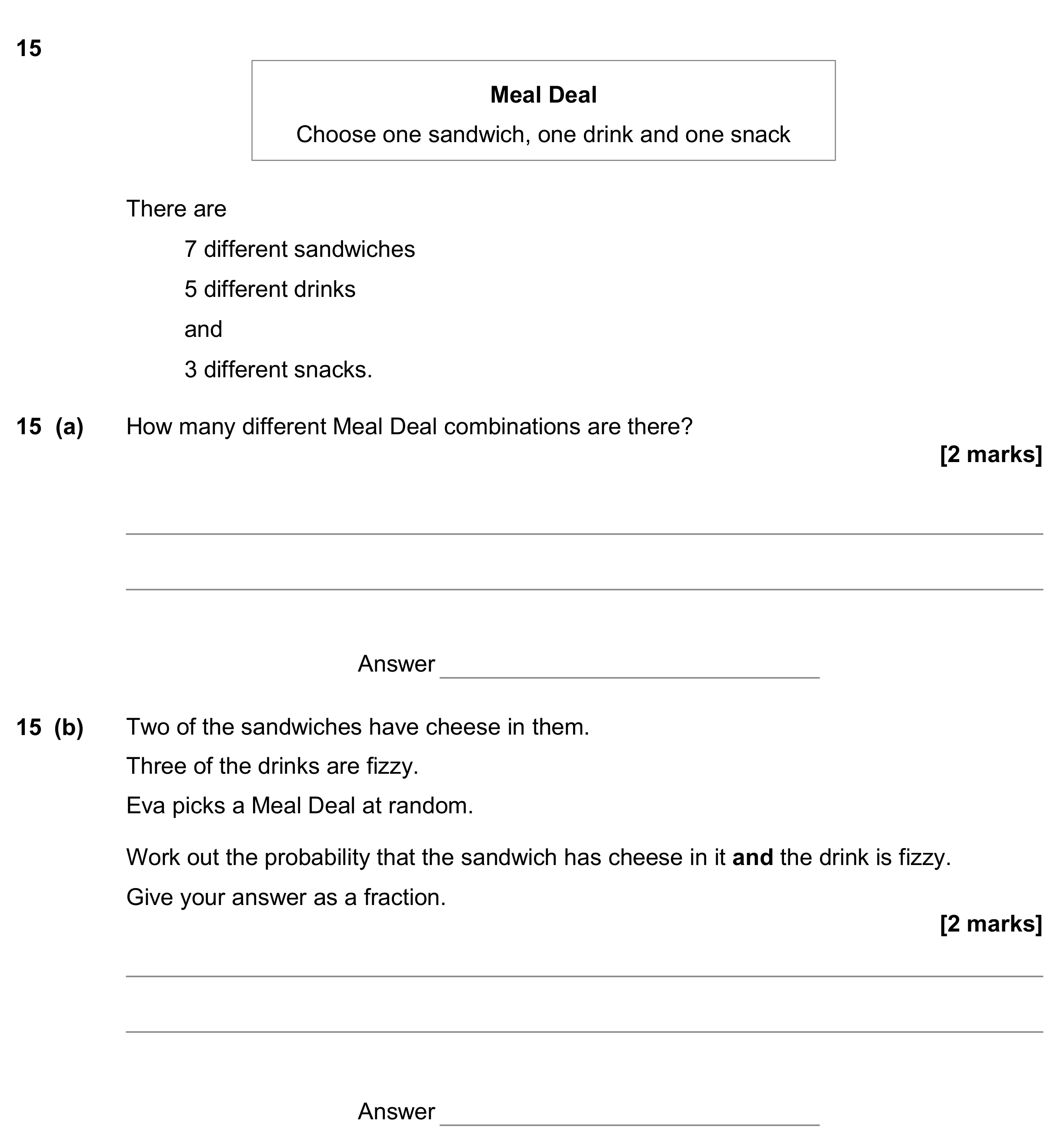 Question 15 — Combinations, Probability — AQA GCSE November 2017
