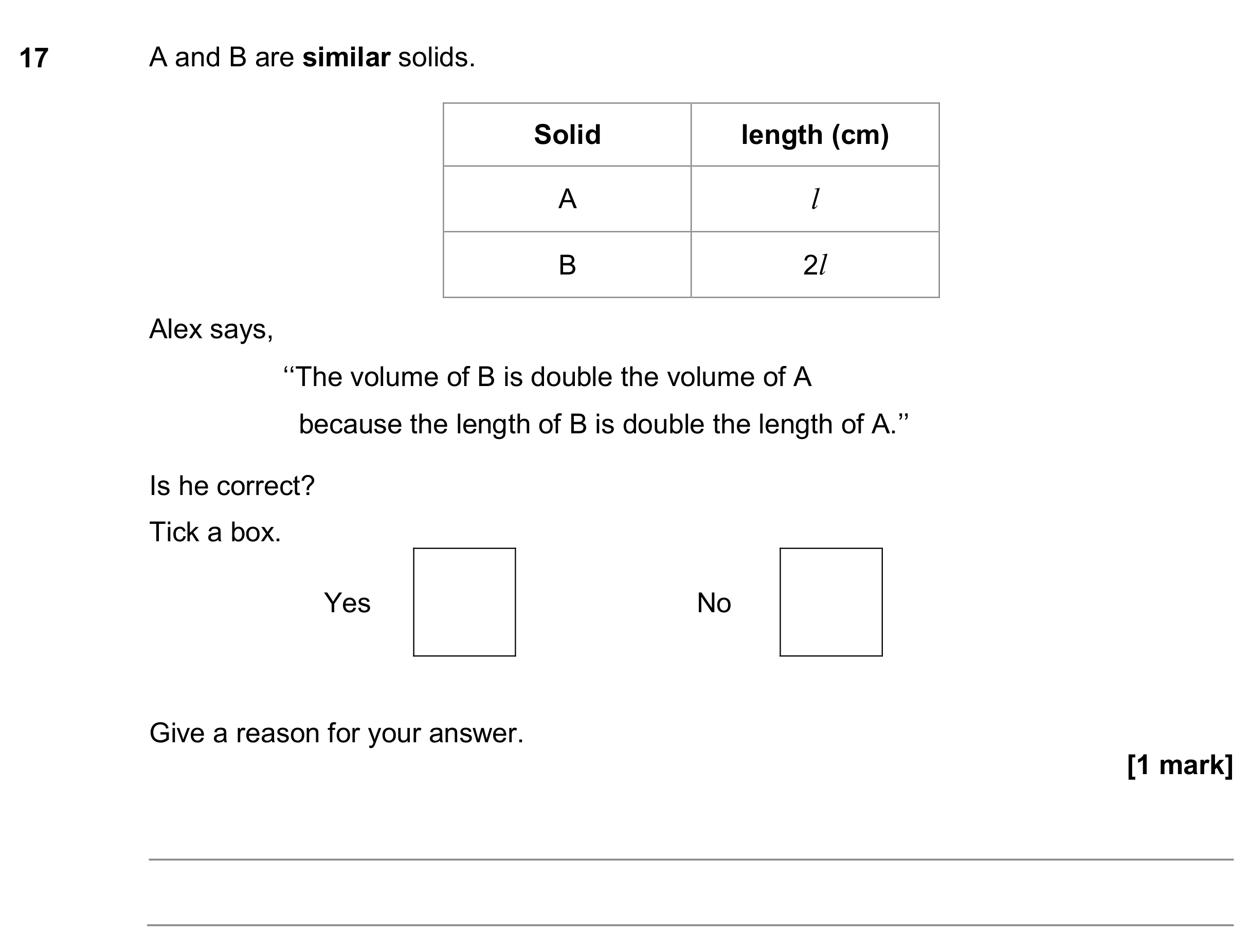 Question 17 — Congruence and Similarity — AQA GCSE November 2017