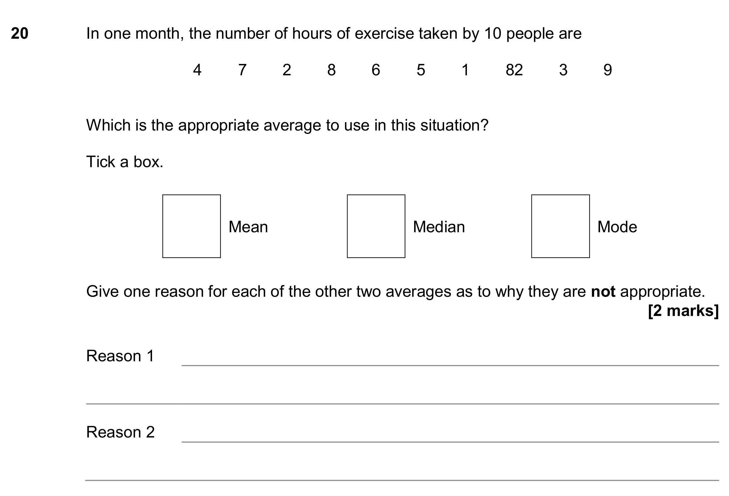 Question 20 — Mean/Median/Mode/Range — AQA GCSE November 2017