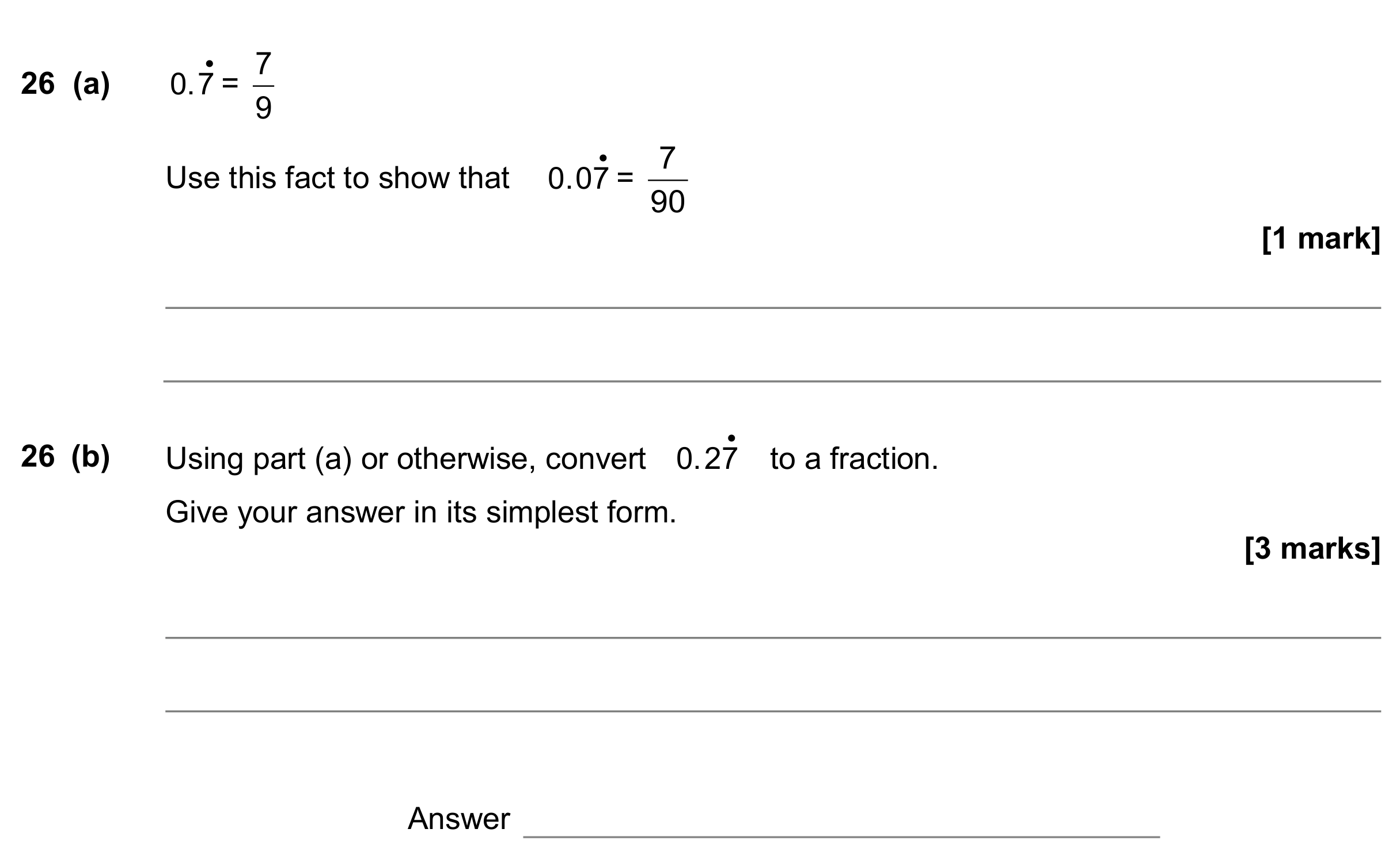 Question 26 — Recurring Decimal to Fraction — AQA GCSE November 2017