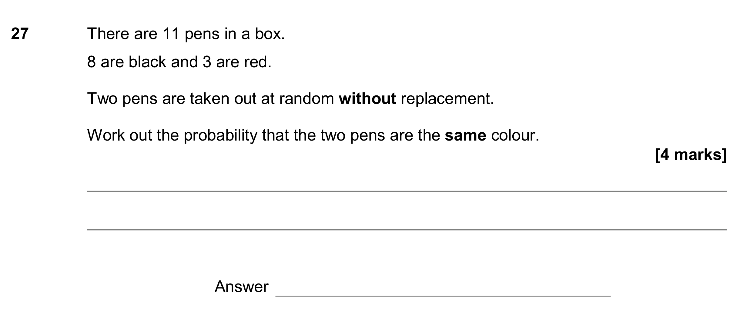 Question 27 — Probability — AQA GCSE November 2017