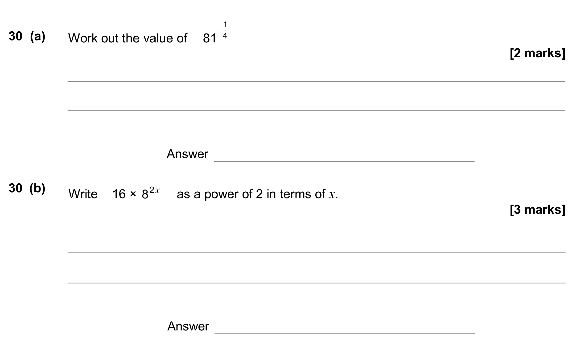 Question 30 — Powers — AQA GCSE November 2017