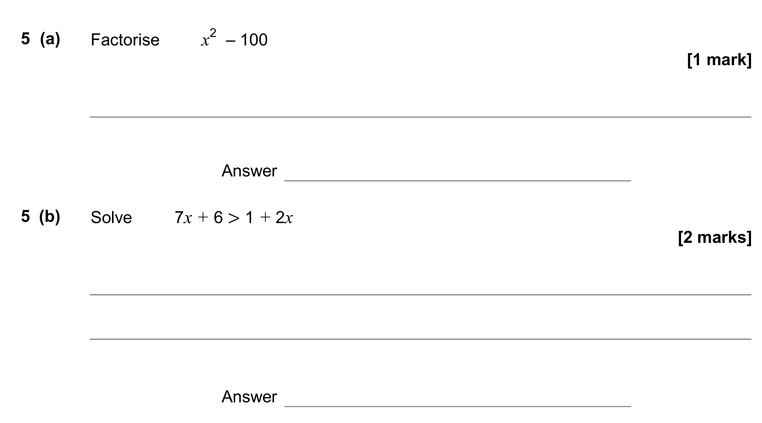 Question 5 — Factorise/Expand/Simplify, Inequalities — AQA GCSE November 2017