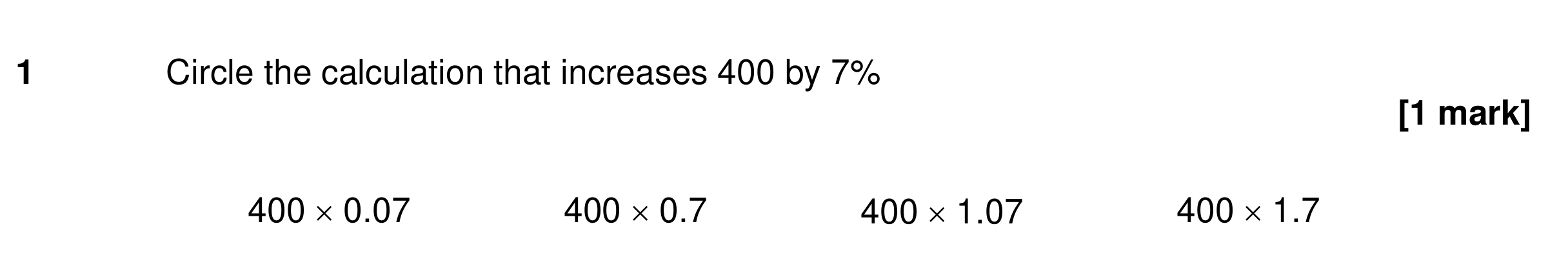 Question 1 — Percentages — AQA GCSE Specimen