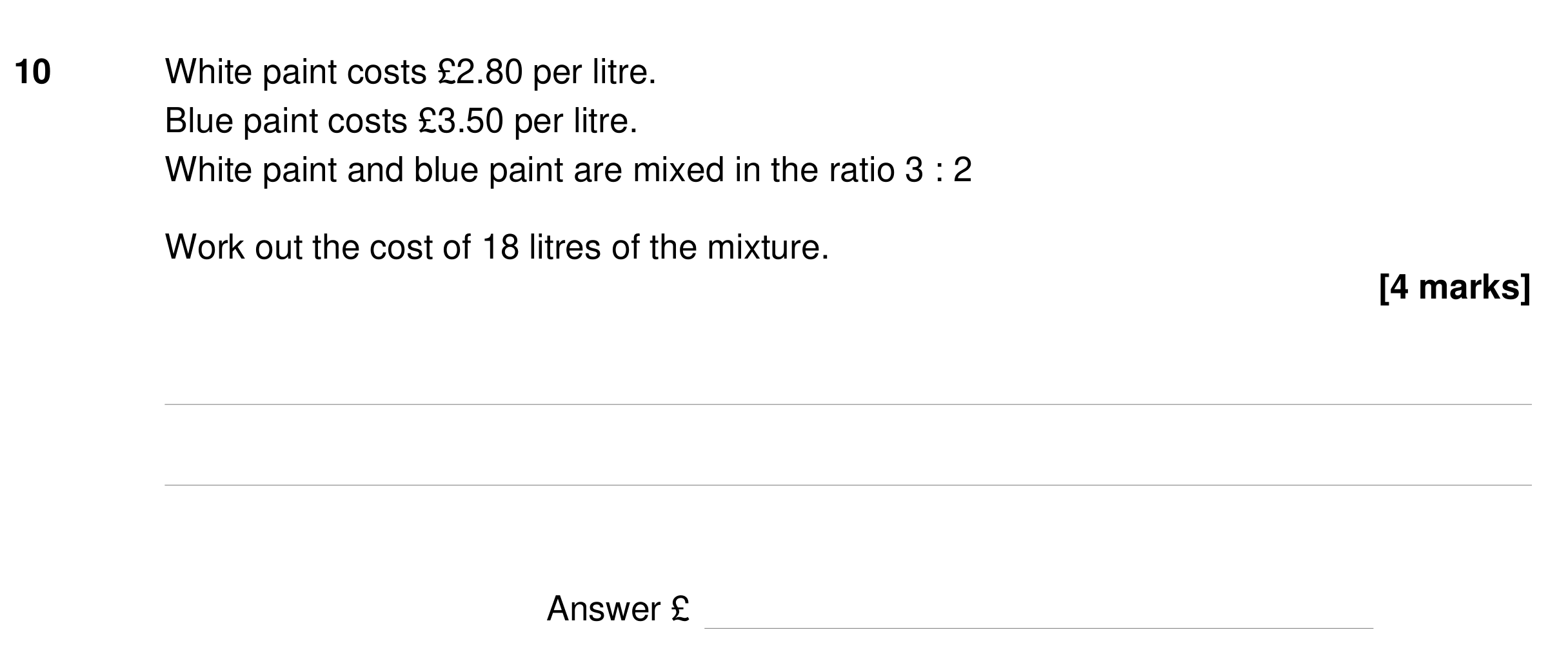 Question 10 — Ratios — AQA GCSE Specimen