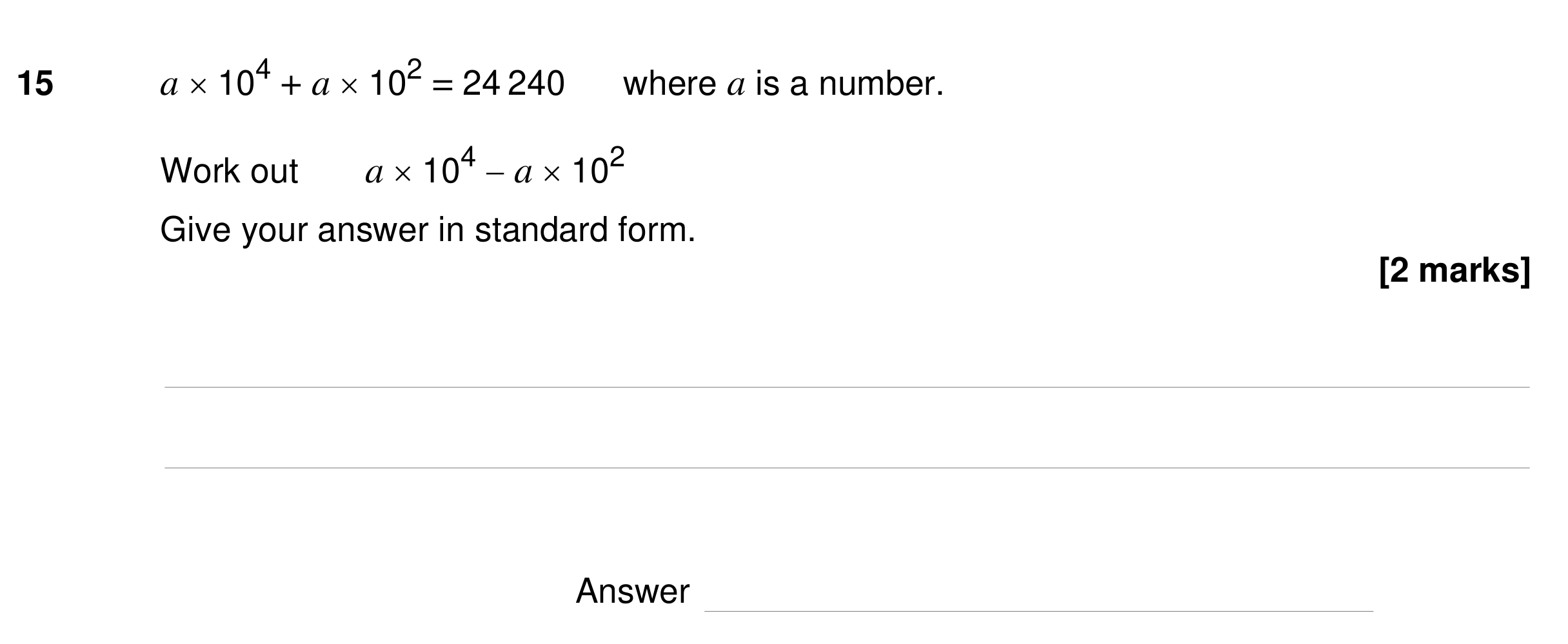 Question 15 — Standard Form — AQA GCSE Specimen