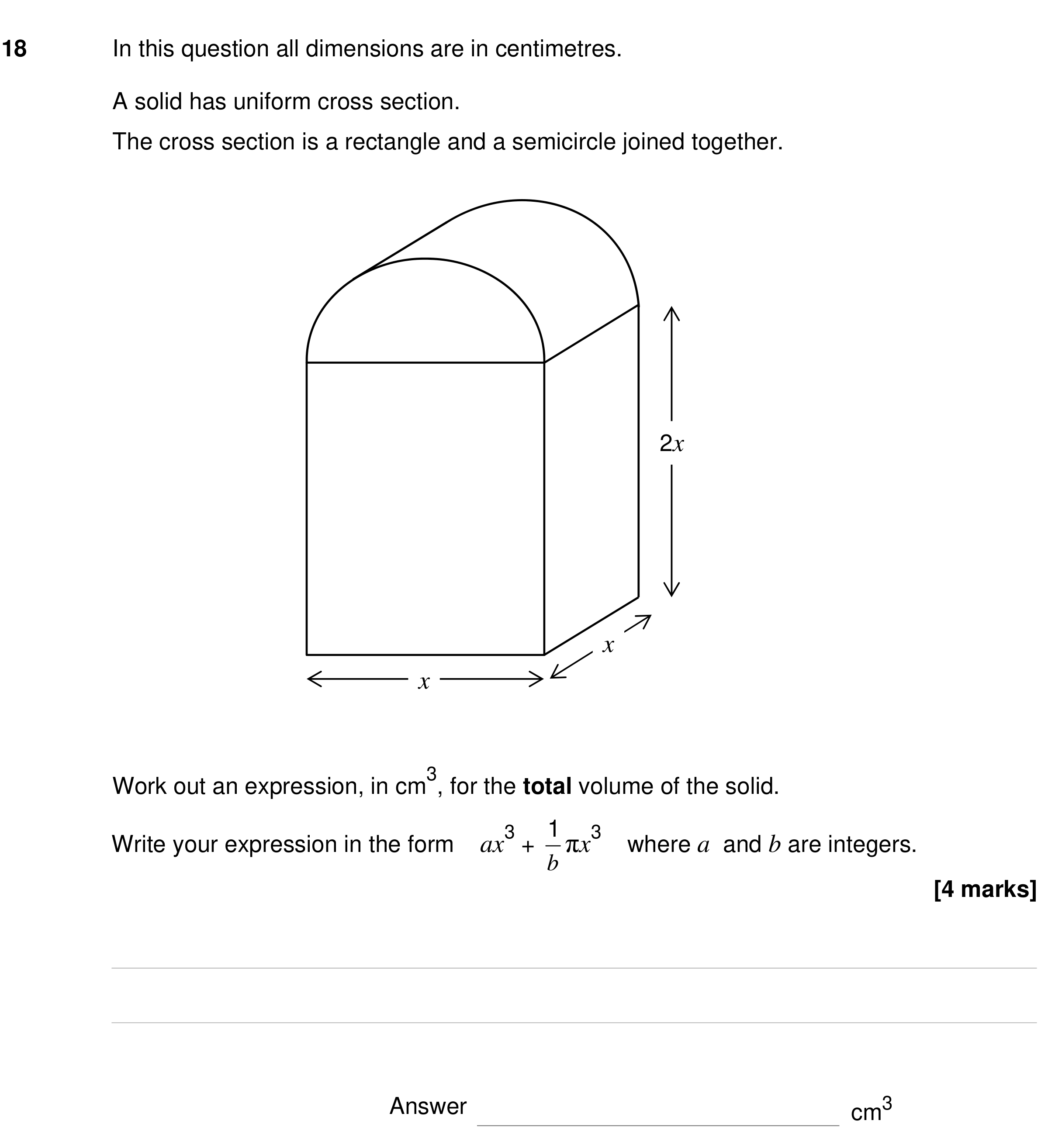 Question 18 — Surface Area and Volume — AQA GCSE Specimen