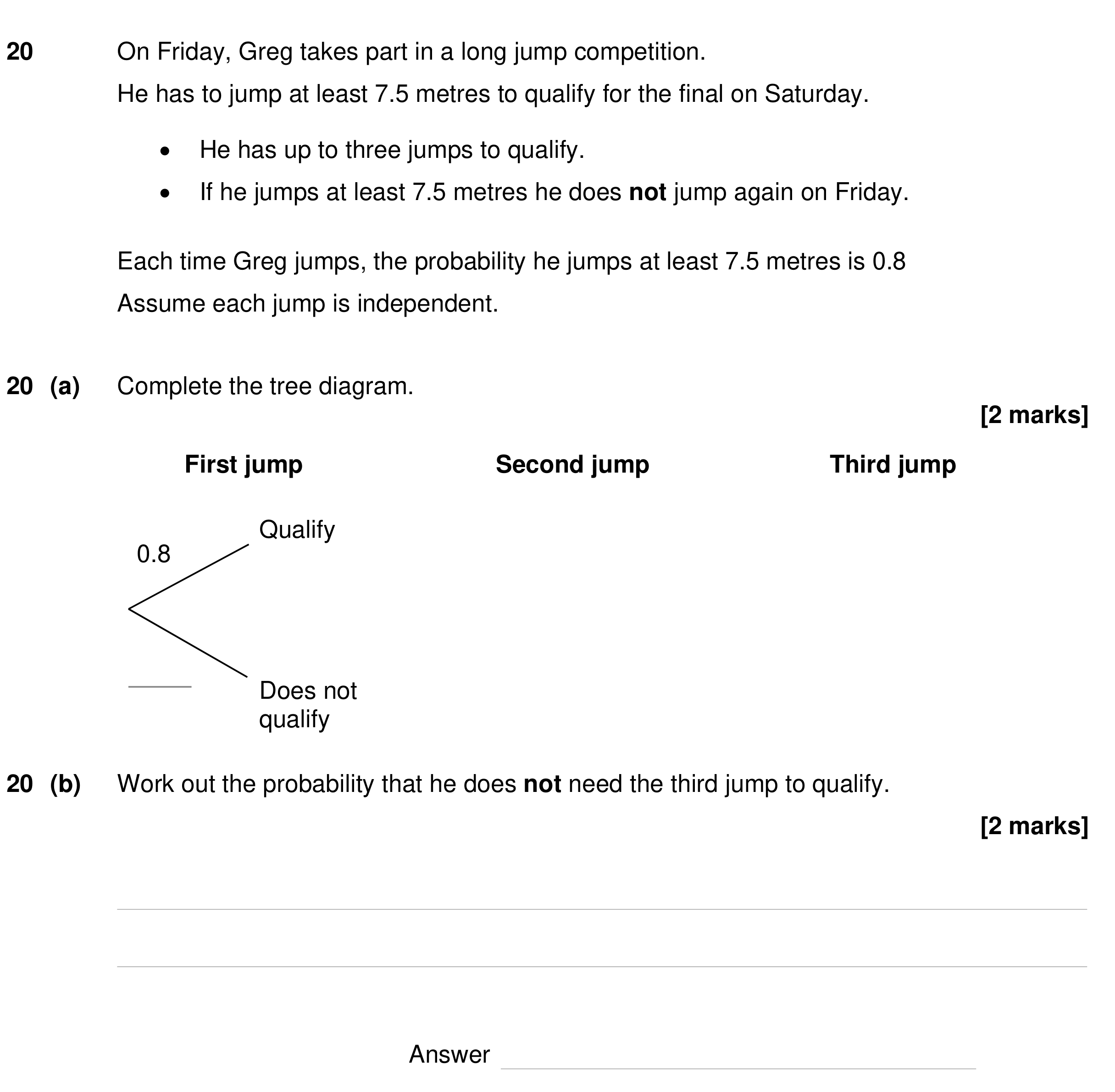 Question 20 — Probability — AQA GCSE Specimen