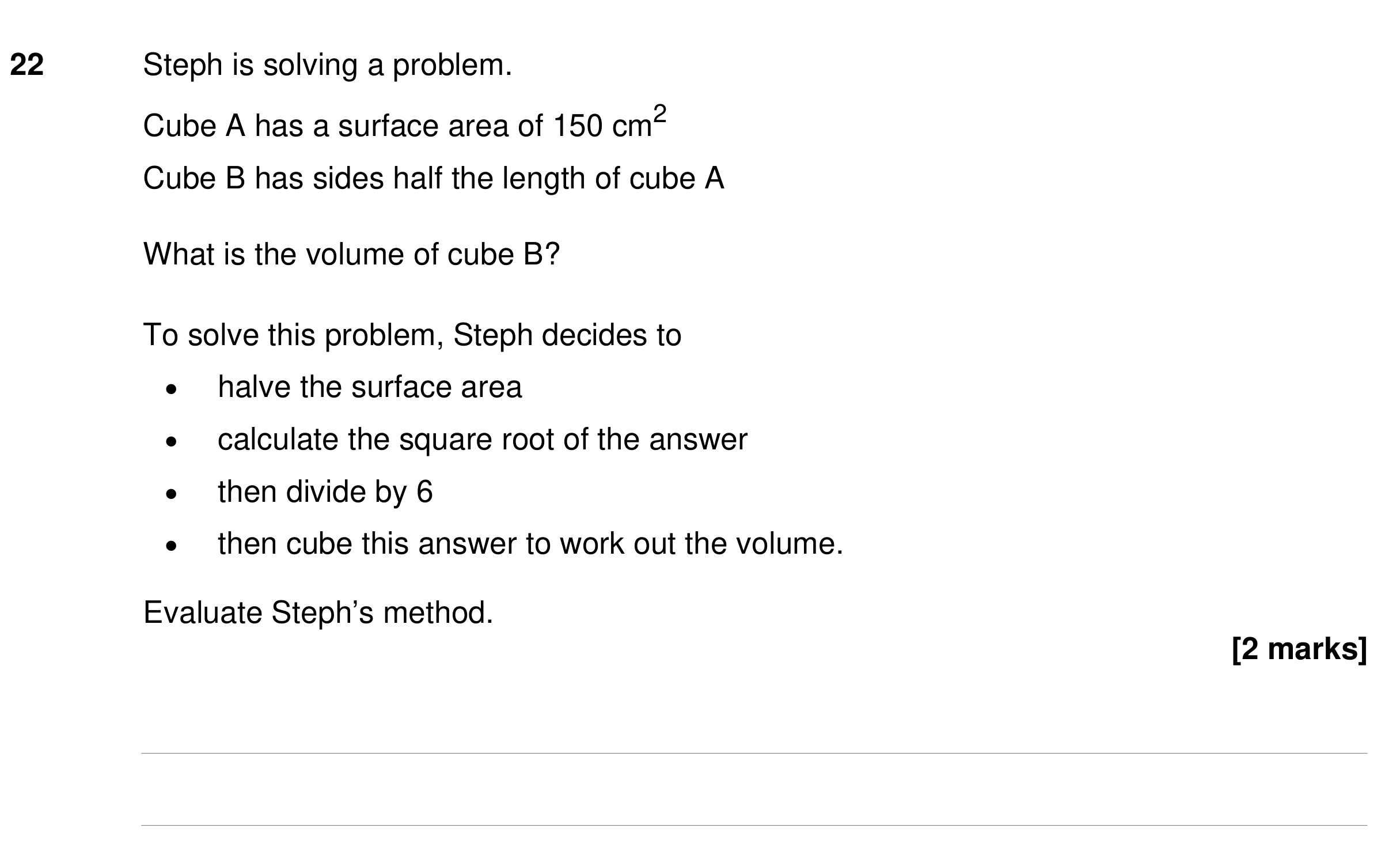 Question 22 — Surface Area and Volume — AQA GCSE Specimen