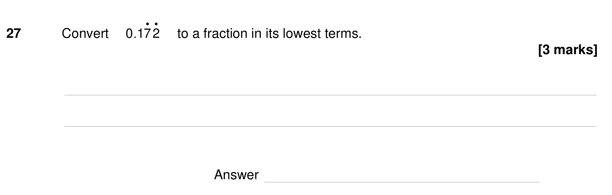 Question 27 — Recurring Decimal to Fraction — AQA GCSE Specimen