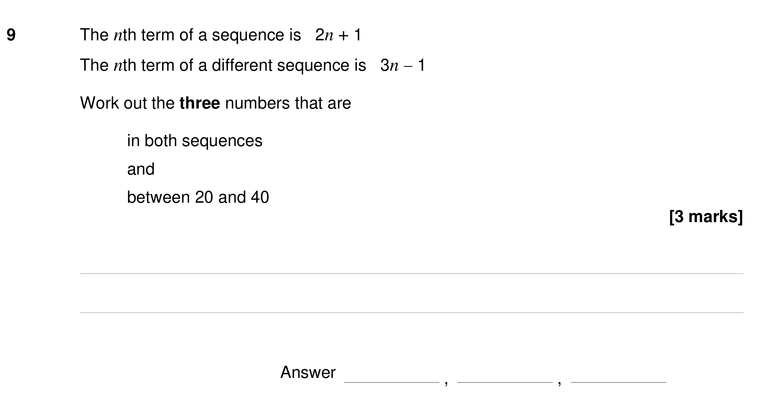Question 9 — Sequences — AQA GCSE Specimen