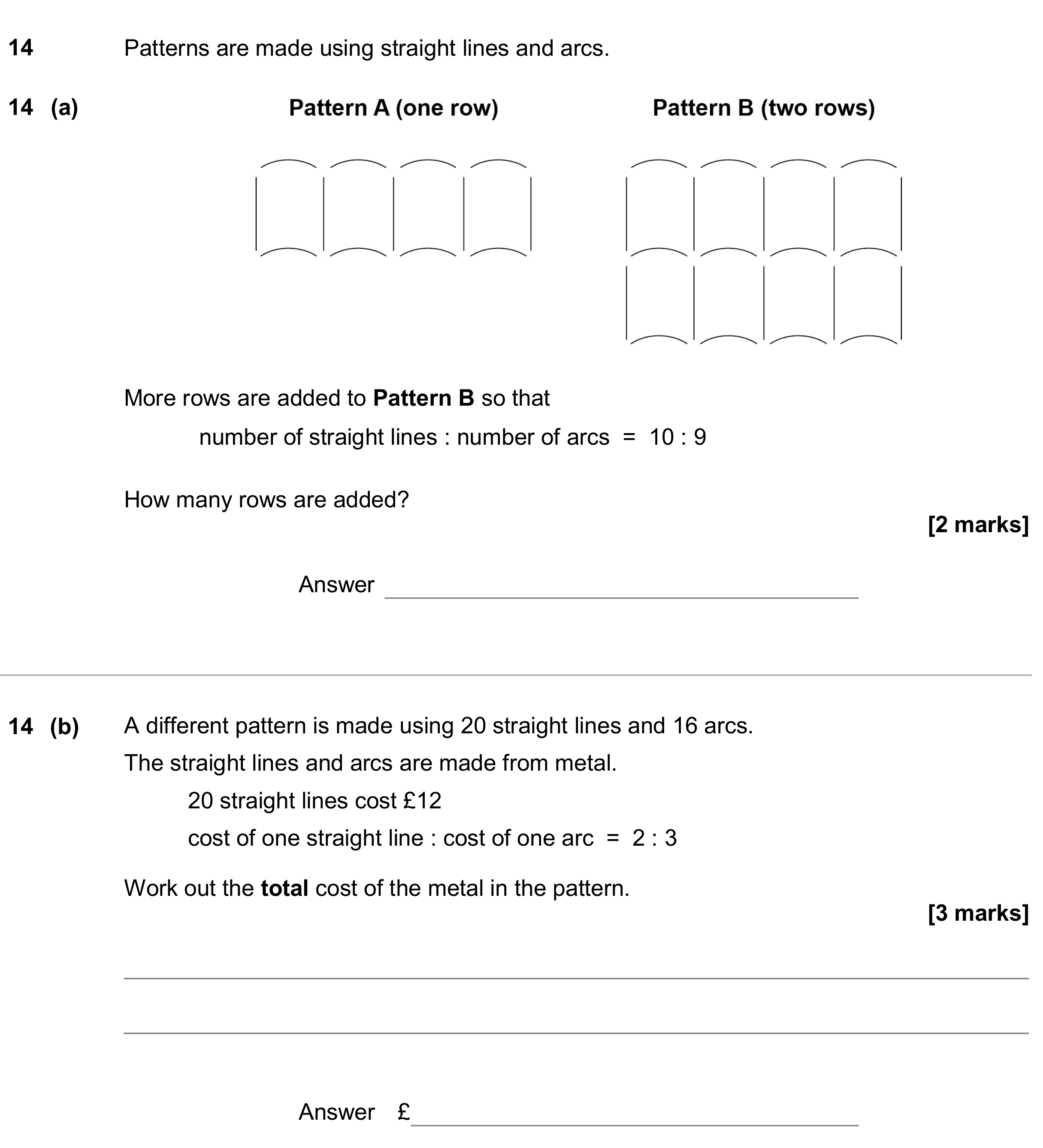Question 14 — Sequences, Ratios — AQA GCSE June 2018