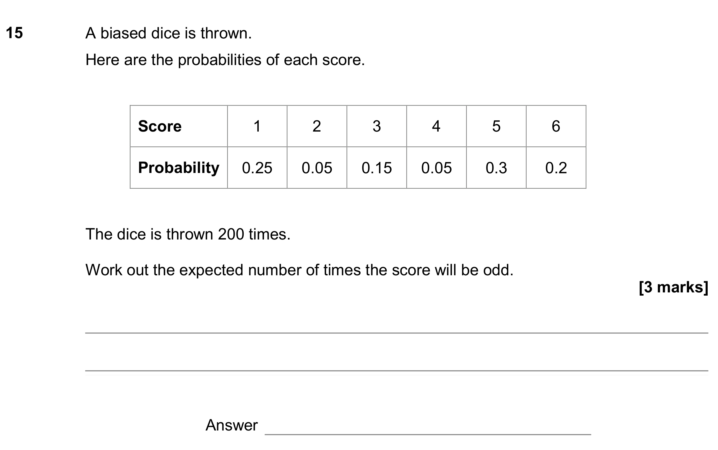 Question 15 — Probability — AQA GCSE June 2018