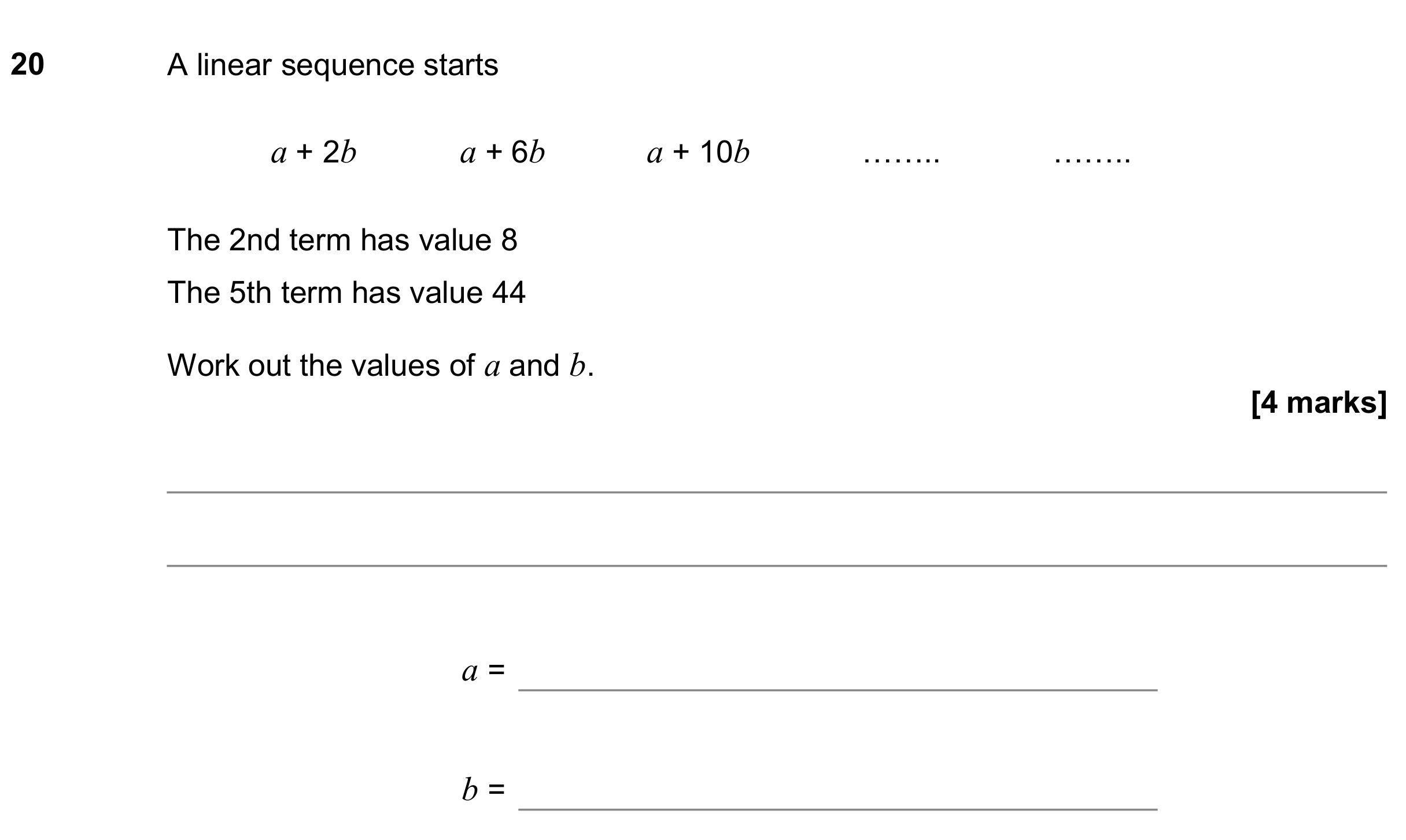 Question 20 — Sequences — AQA GCSE June 2018