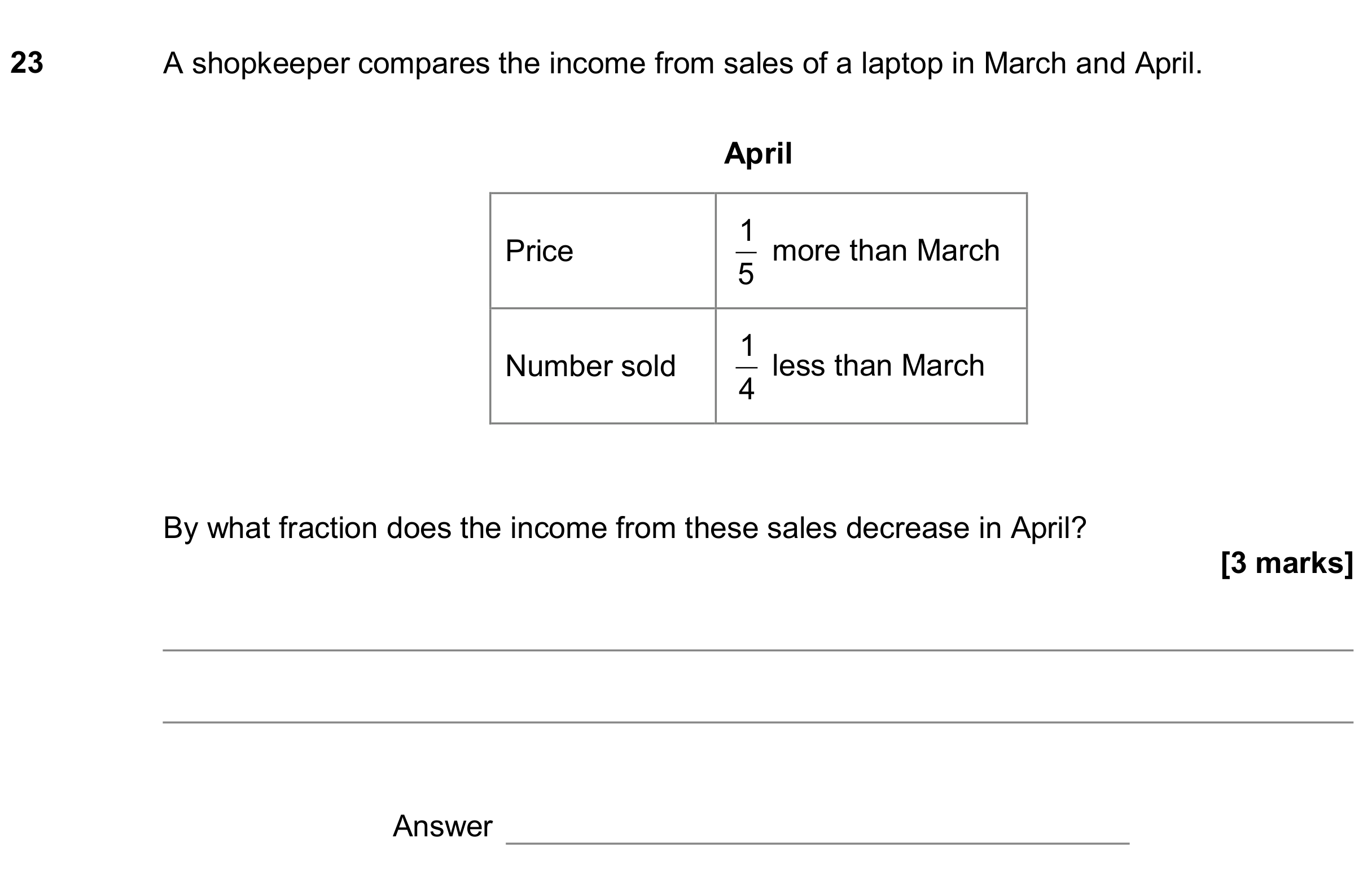 Question 23 — Fractions — AQA GCSE June 2018