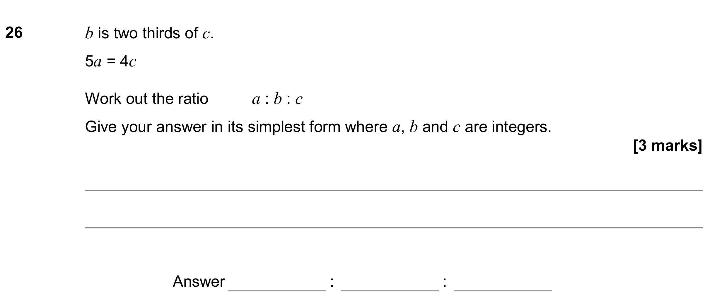 Question 26 — Ratios, Fractions — AQA GCSE June 2018
