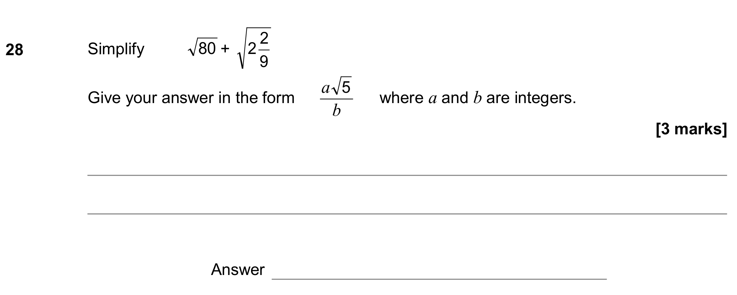 Question 28 — Surds — AQA GCSE June 2018