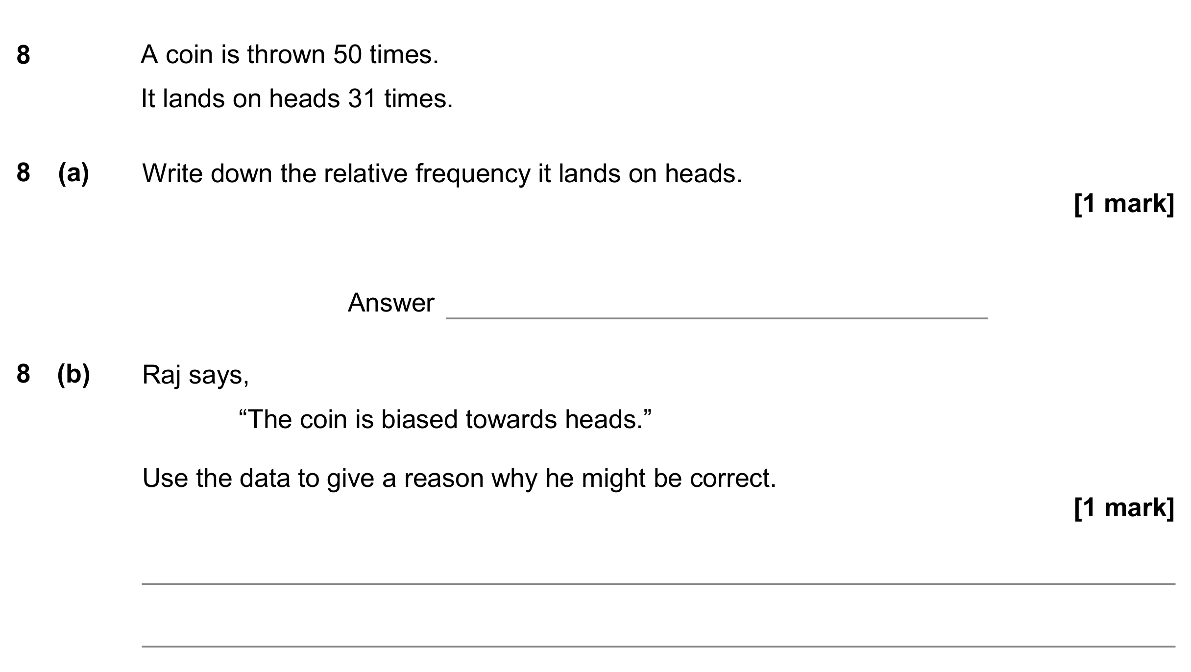 Question 8 — Probability — AQA GCSE June 2018