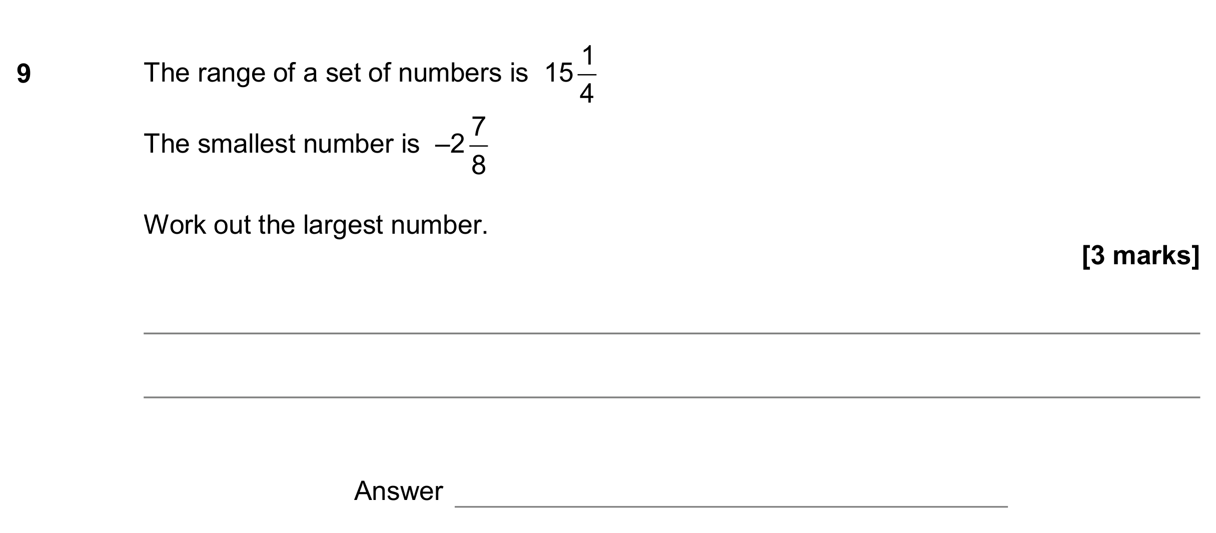 Question 9 — Fractions, Mean/Median/Mode/Range — AQA GCSE June 2018