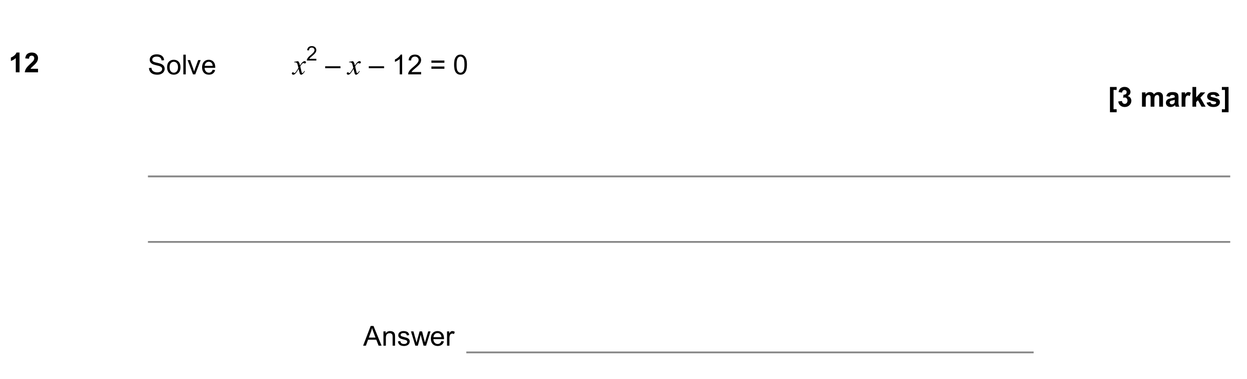Question 12 — Quadratic Equations — AQA GCSE November 2018