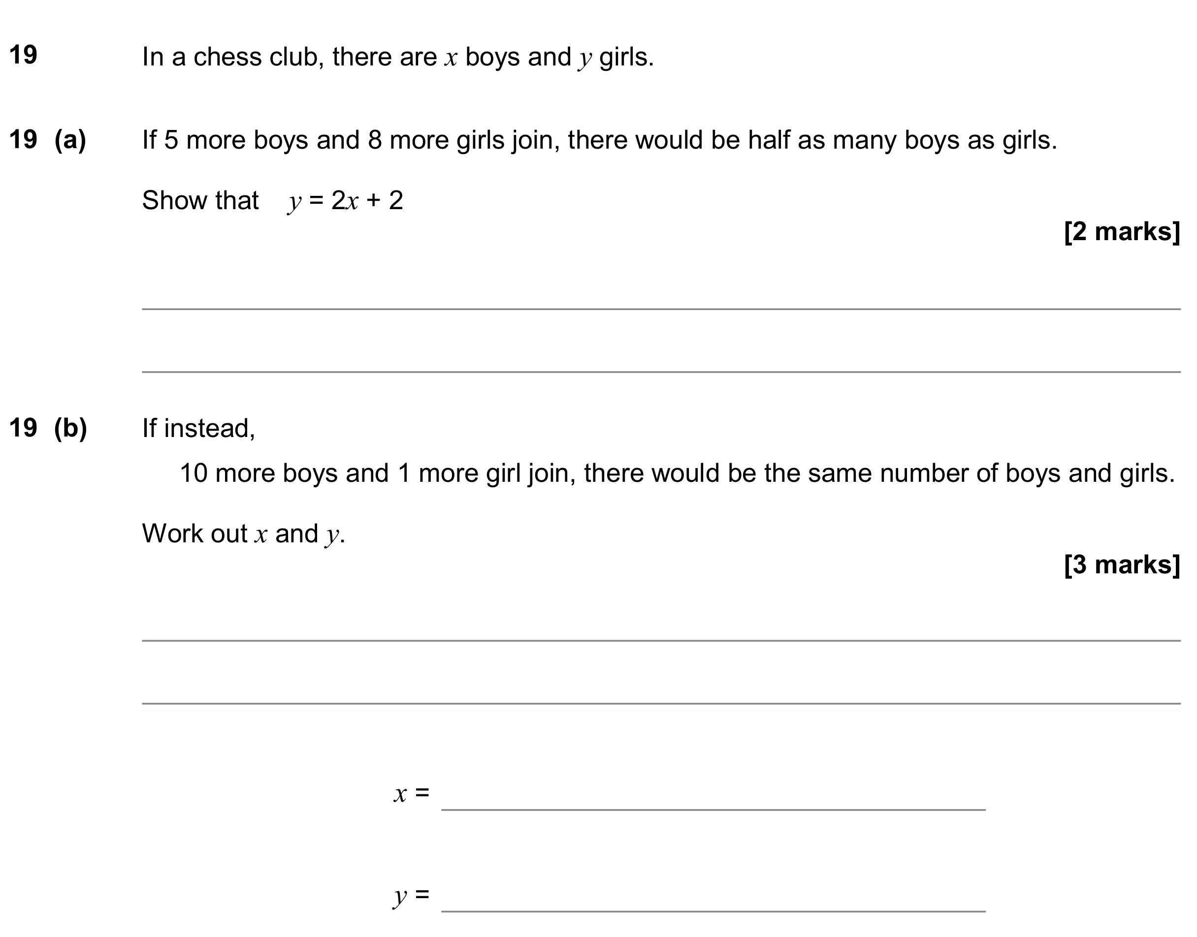 Question 19 — Simultaneous Equations — AQA GCSE November 2018