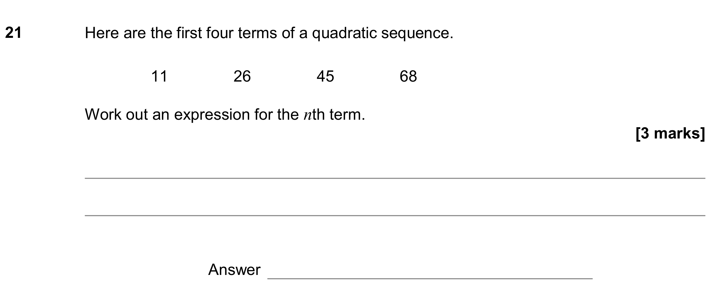 Question 21 — Sequences — AQA GCSE November 2018