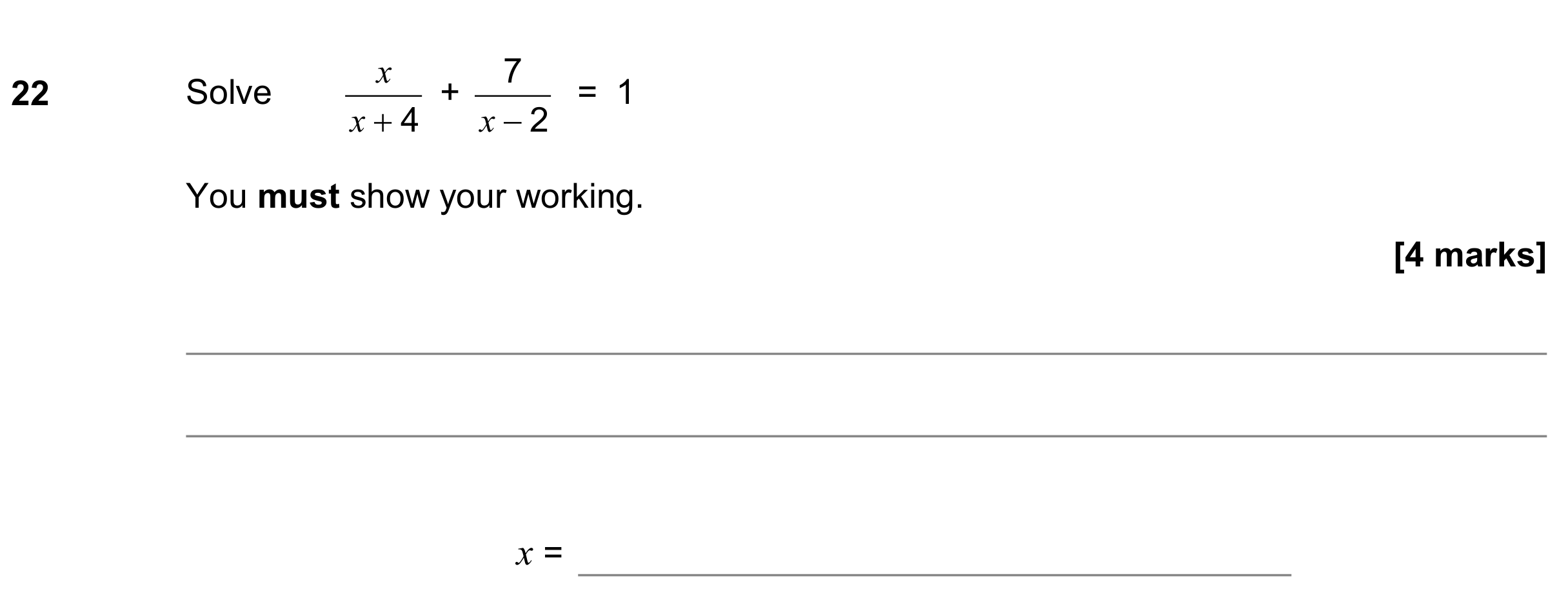 Question 22 — Algebra Fractions — AQA GCSE November 2018