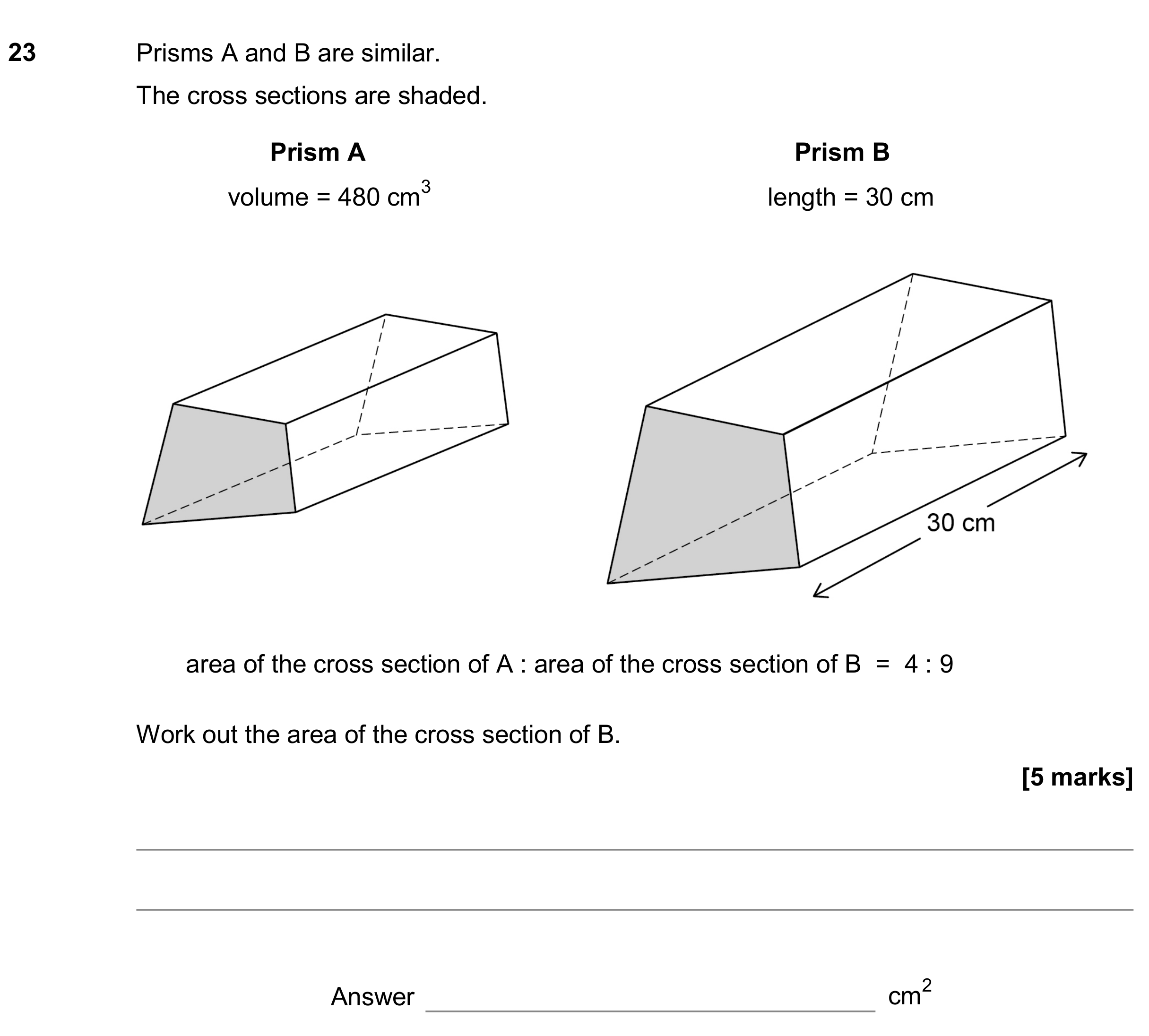 Question 23 — Congruence and Similarity, Surface Area and Volume — AQA GCSE November 2018