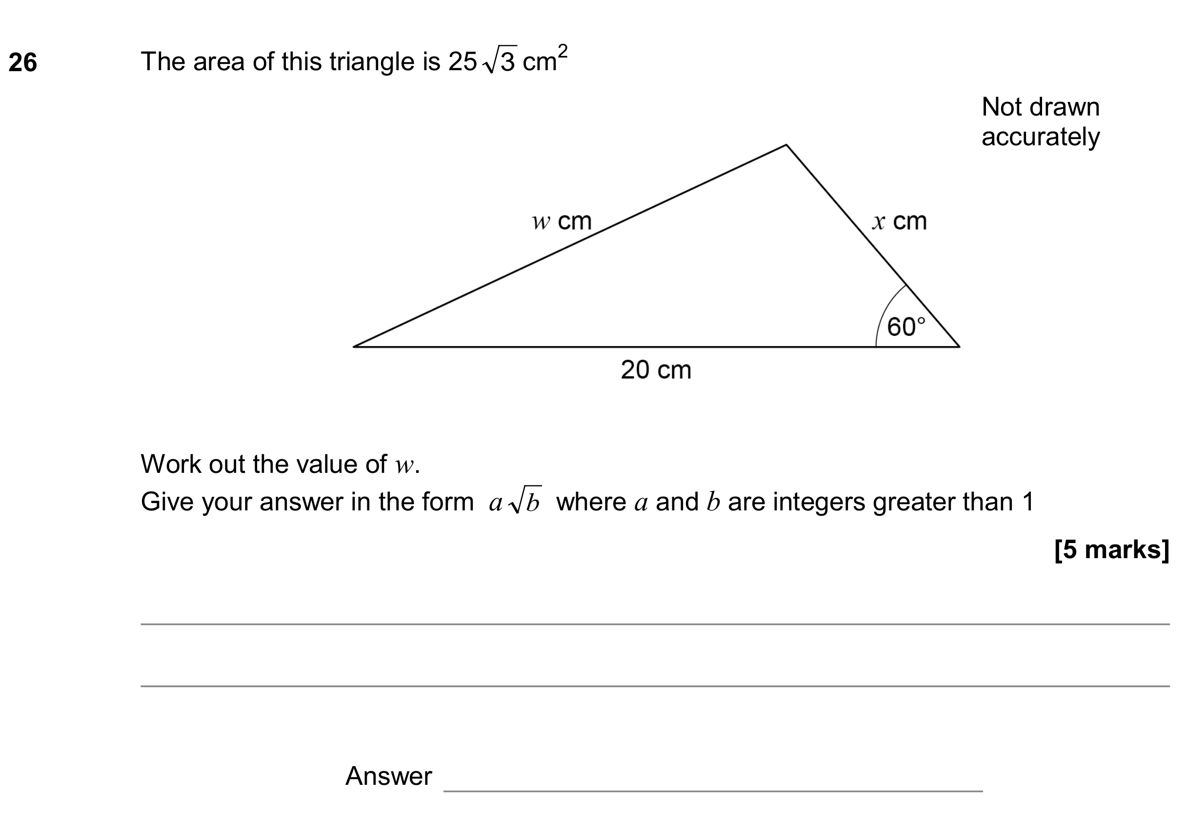 Question 26 — Sine/Cosine Rule — AQA GCSE November 2018