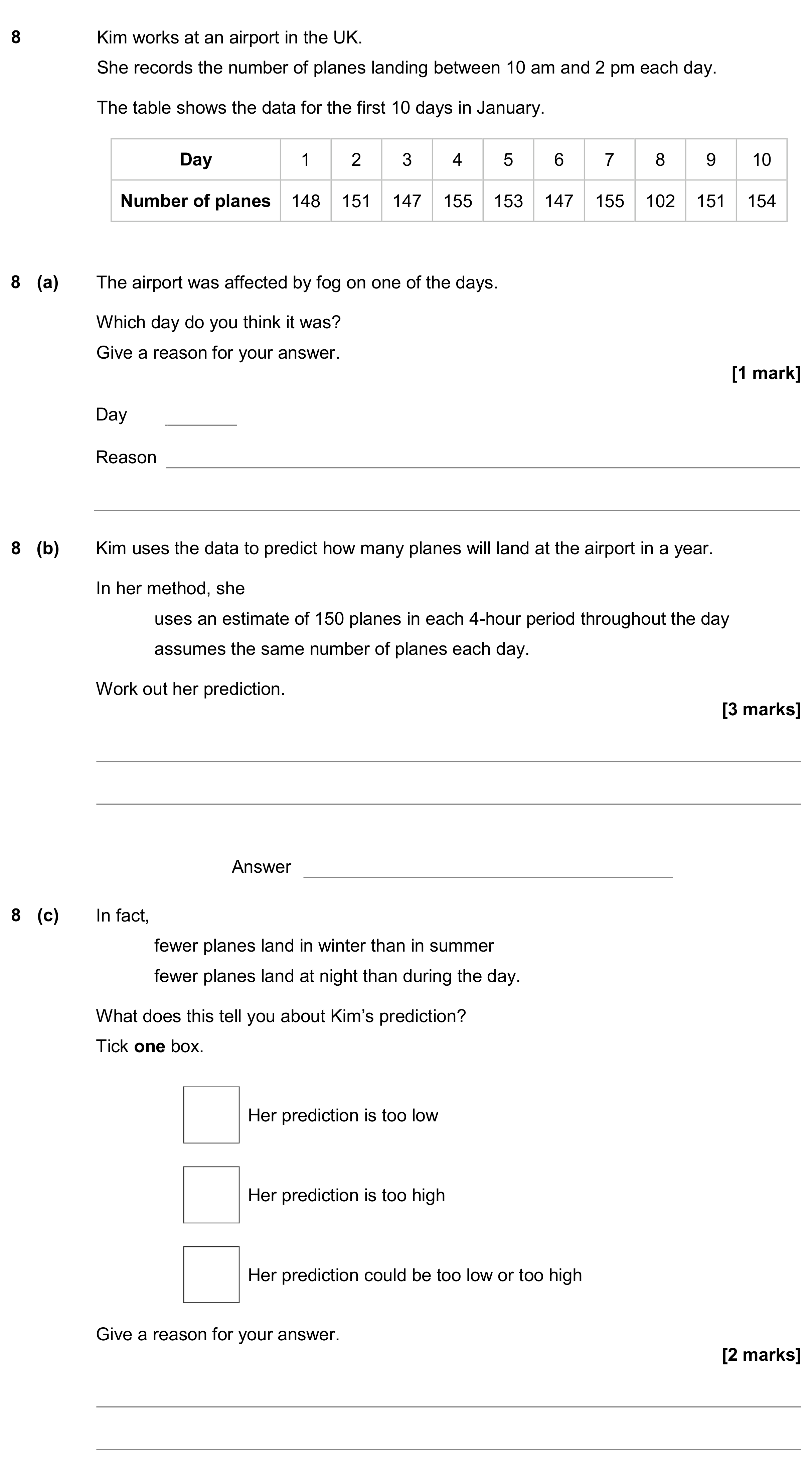 Question 8 — Interpret Statistical Diagrams — AQA GCSE November 2018