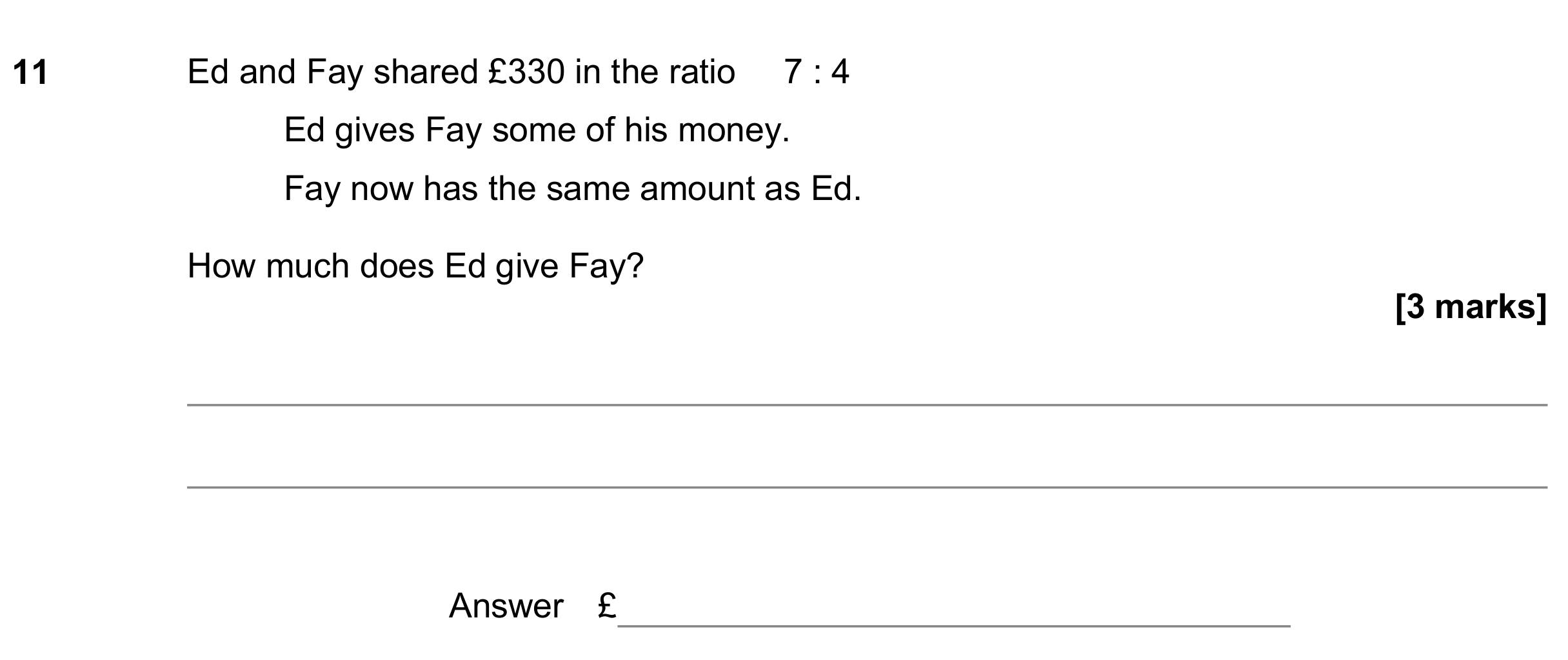 Question 11 — Ratios — AQA GCSE June 2019