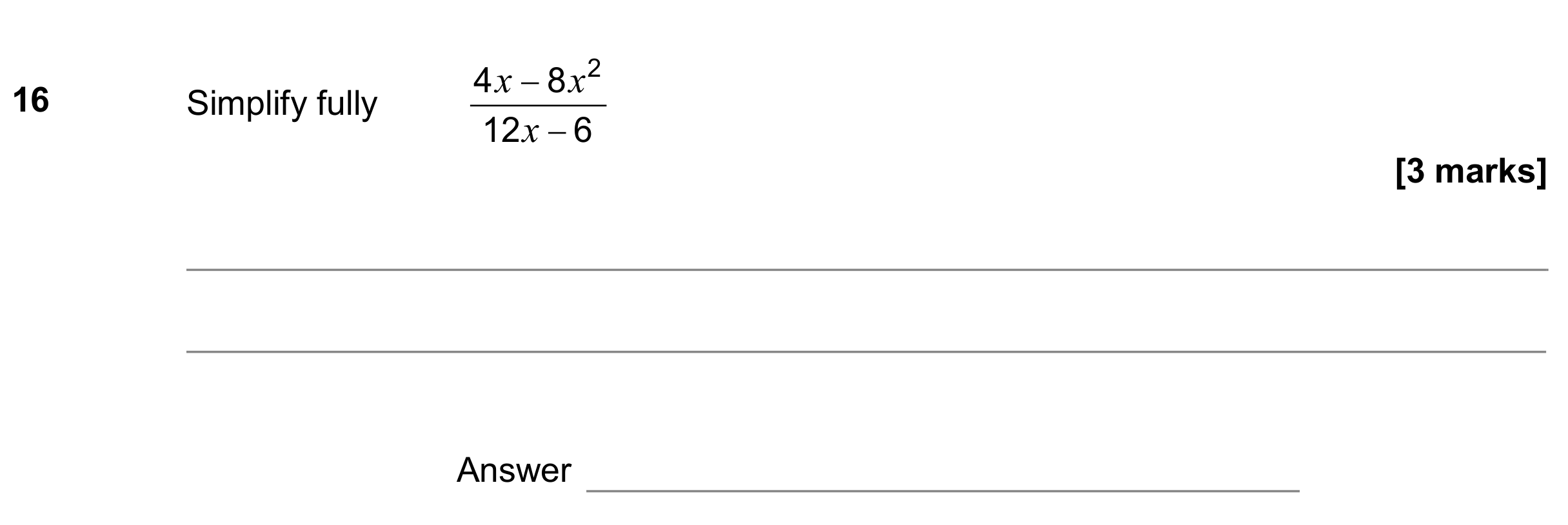 Question 16 — Algebra Fractions — AQA GCSE June 2019