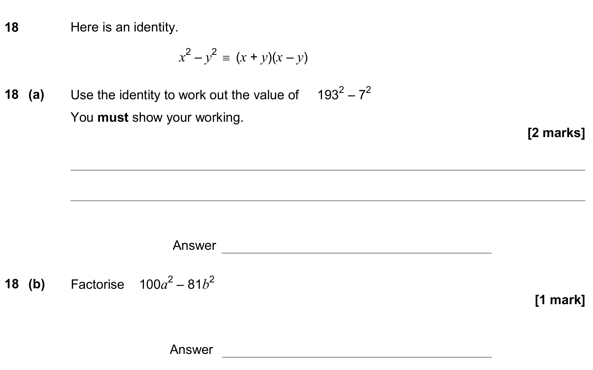 Question 18 — Proofs, Algebra (Expand/Simplify/Factorise) — AQA GCSE June 2019