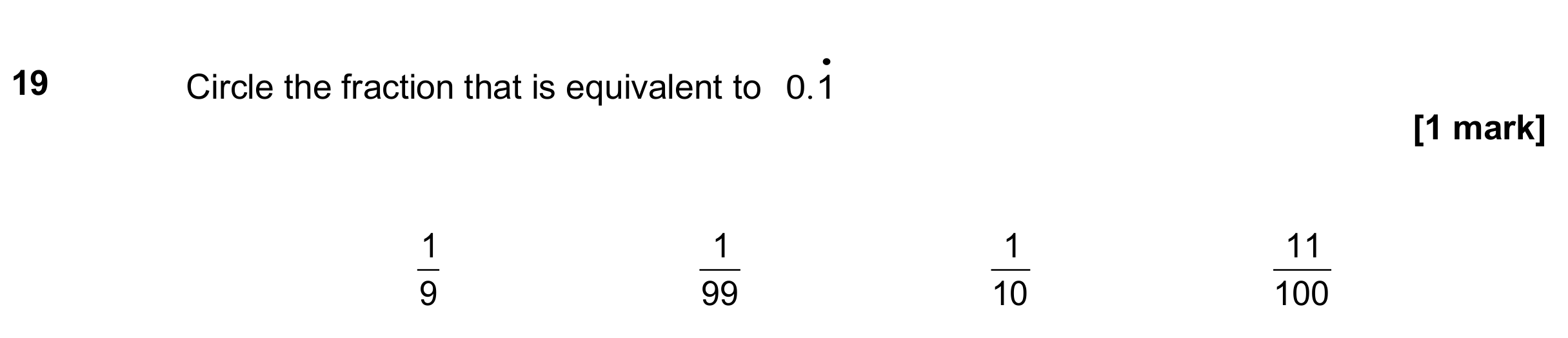 Question 19 — Recurring Decimal to Fraction — AQA GCSE June 2019
