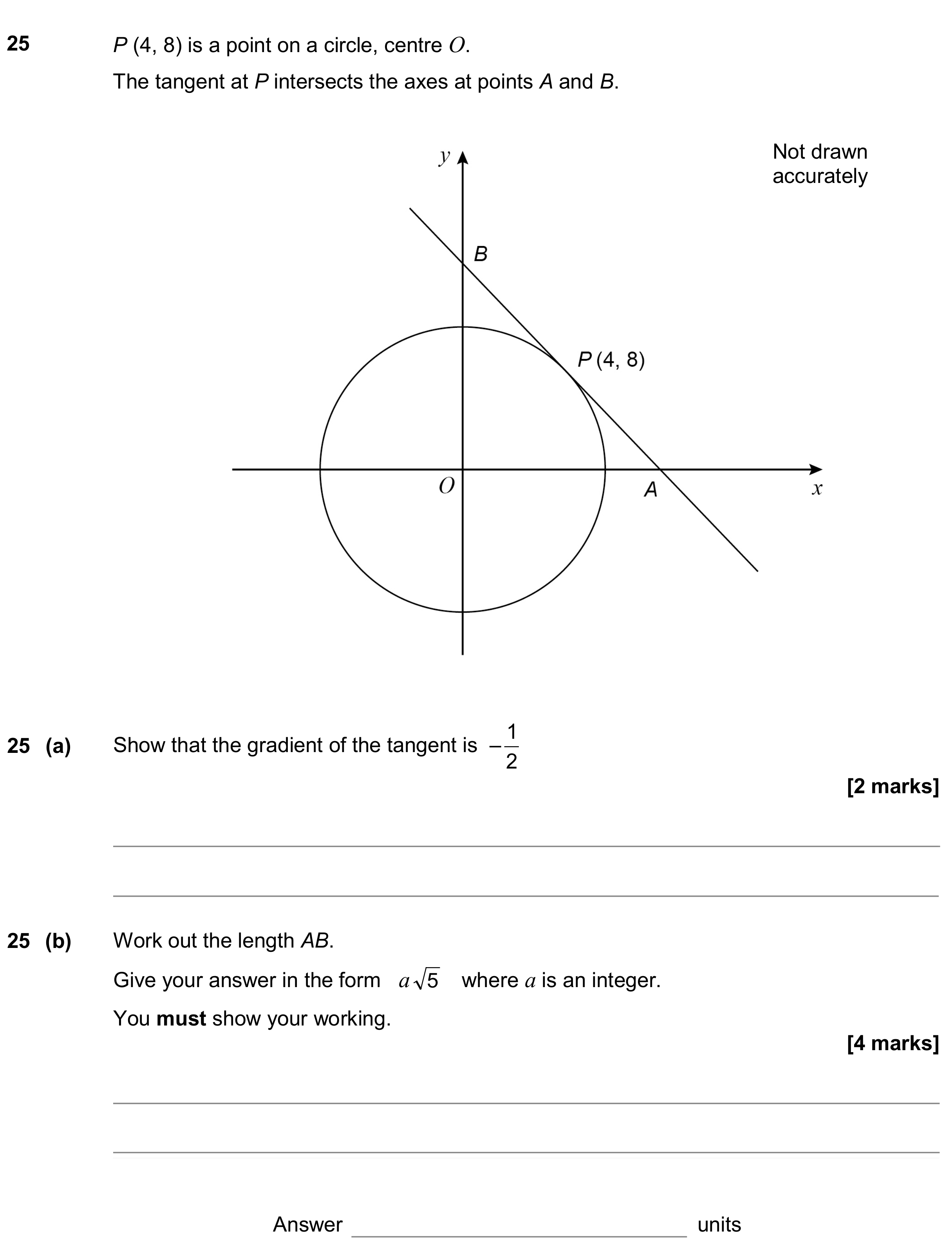 Question 25 — Circles, Straight Line Graphs, Pythagoras — AQA GCSE June 2019
