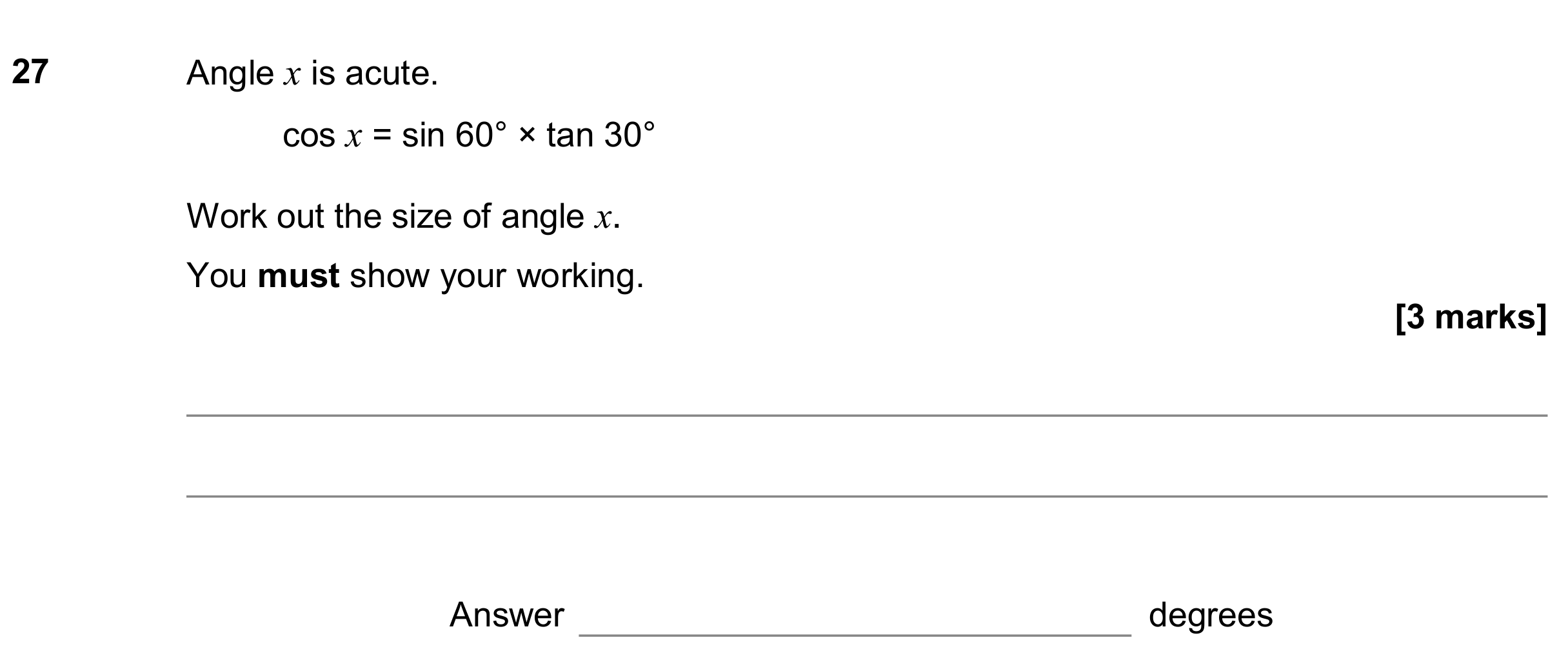 Question 27 — Trigonometry — AQA GCSE June 2019