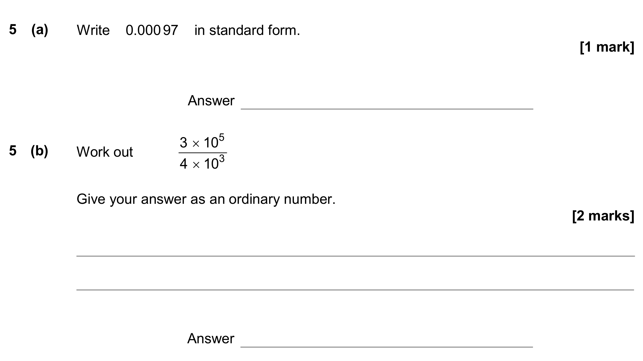 Question 5 — Standard Form — AQA GCSE June 2019